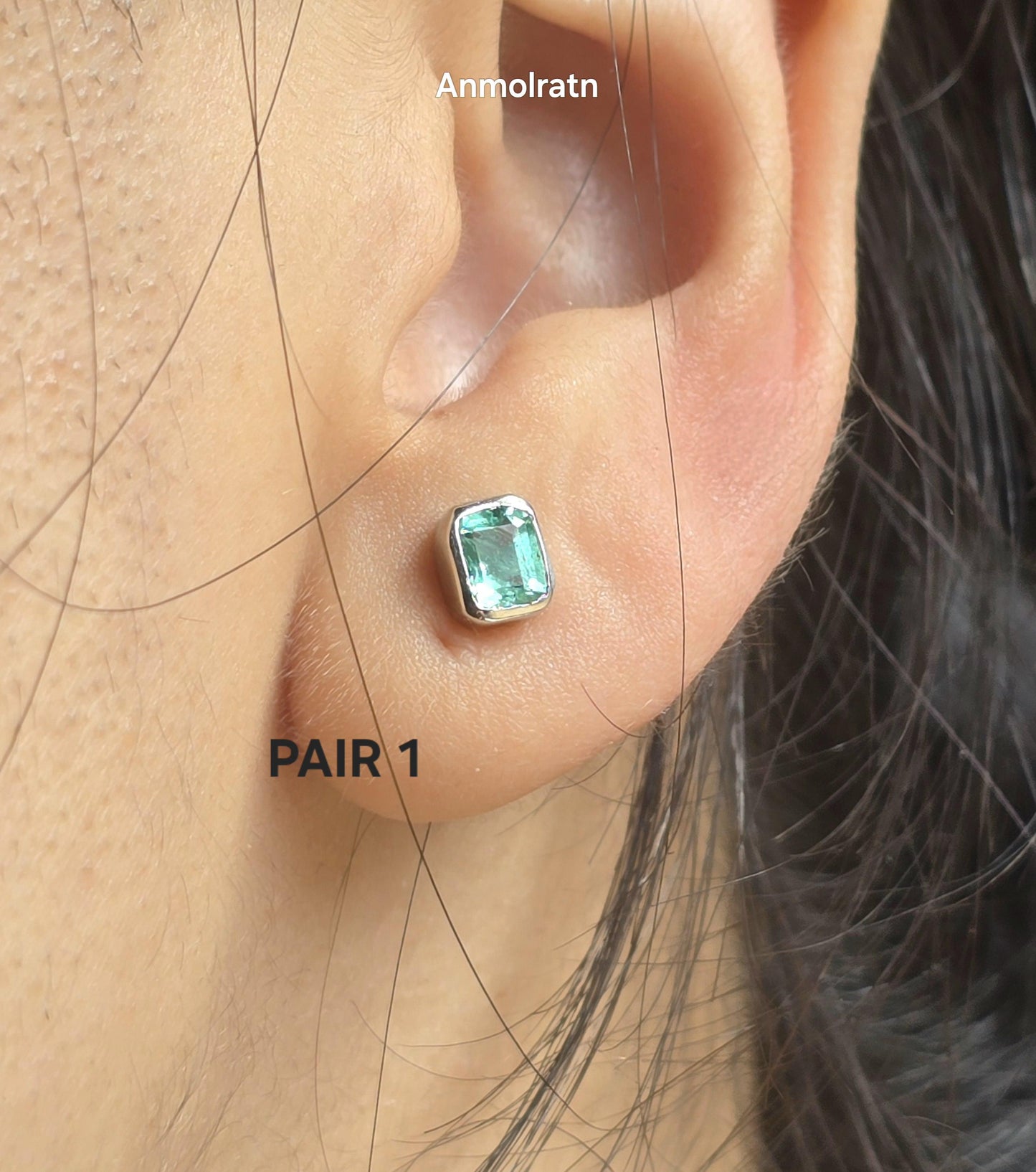 Natural Emerald Stud Earring, Colombian Emerald Solitaire Earring, Tiny Bright Emerald Octagon Bezel Dainty Birthstone Silver Earrings Gift