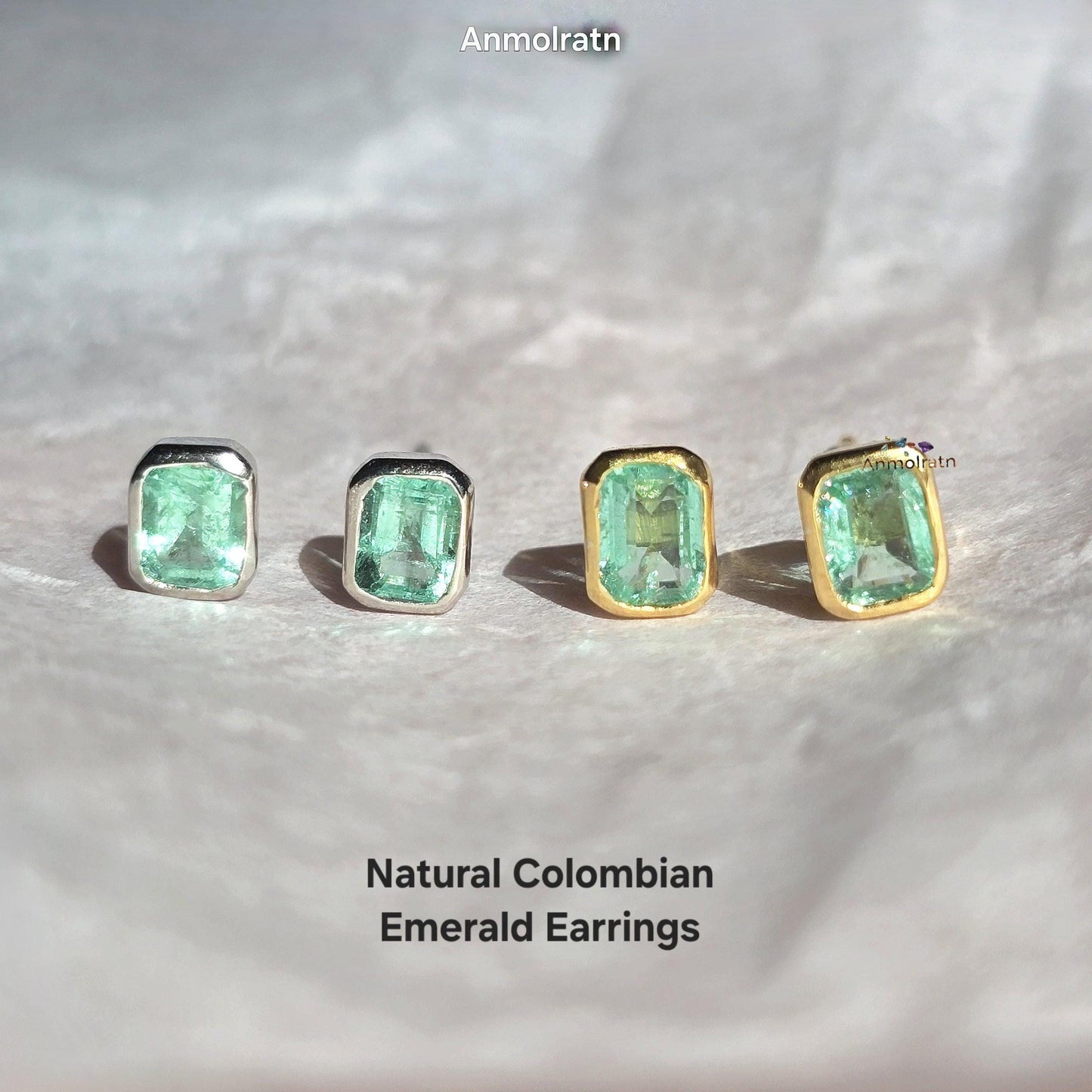 Natural Emerald Stud Earring, Colombian Emerald Solitaire Earring, Tiny Bright Emerald Octagon Bezel Dainty Birthstone Silver Earrings Gift