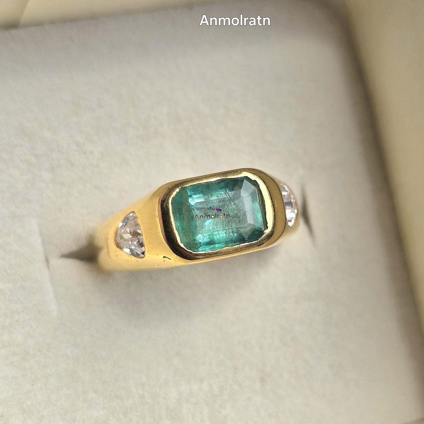 Natural Emerald Cut Emerald Octagon Gold Ring For Men & Women, Vivid Green Emerald Stacking Signet Ring, Untreated Emerald Ring Gift For Her