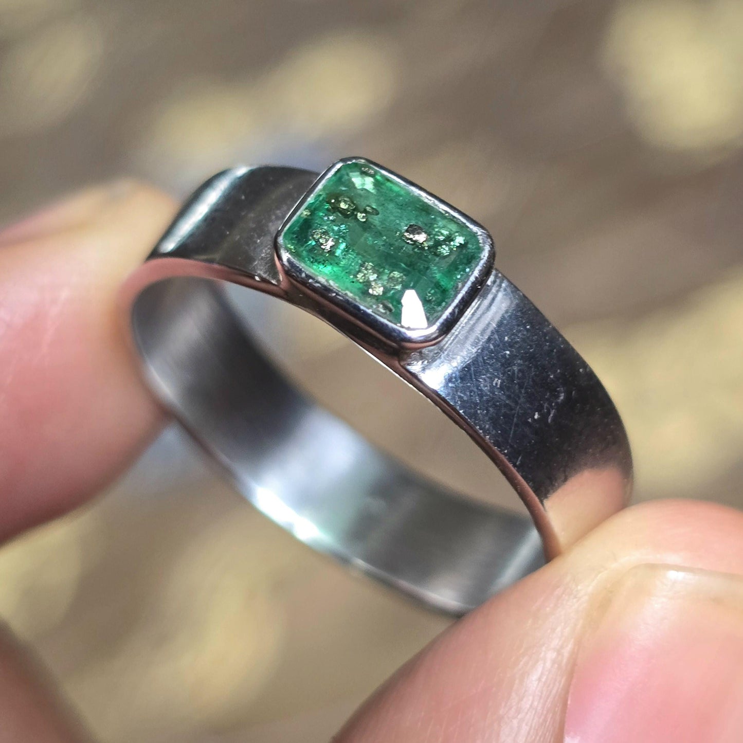 Vintage Emerald Ring, Natural Emerald Cut Emerald Octagon Ring For Men, Antique Emerald Bezel Set Solitaire Birthstone Dainty Silver Ring