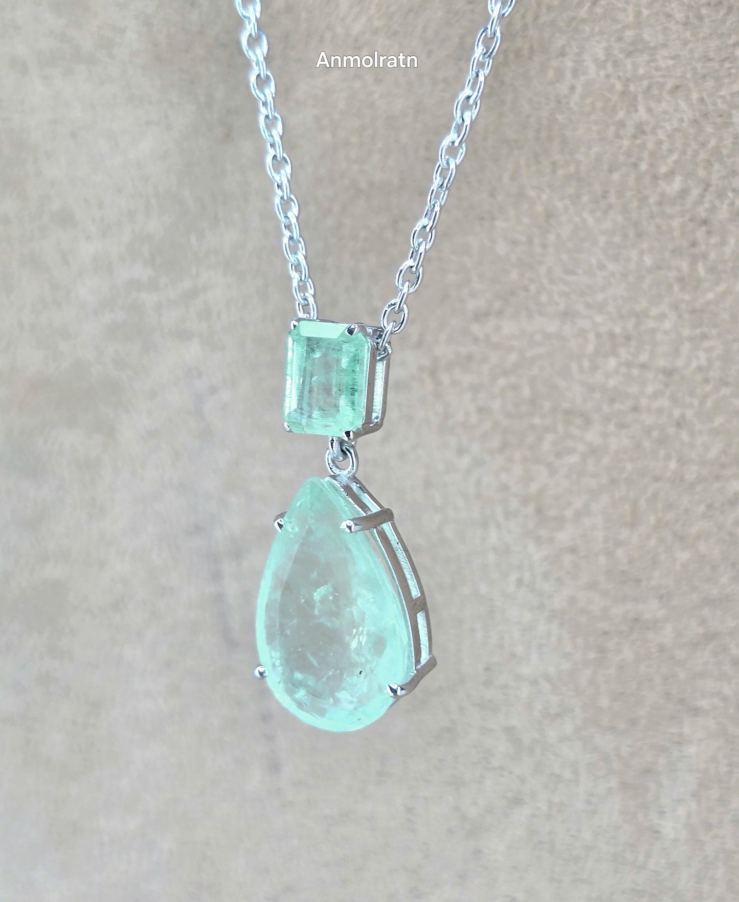 Colombian Emerald Necklace For Women, Untreated Emerald Octagon Pendant Pear Emerald Solitaire Dainty Silver Necklace, Green Emerald Pendant