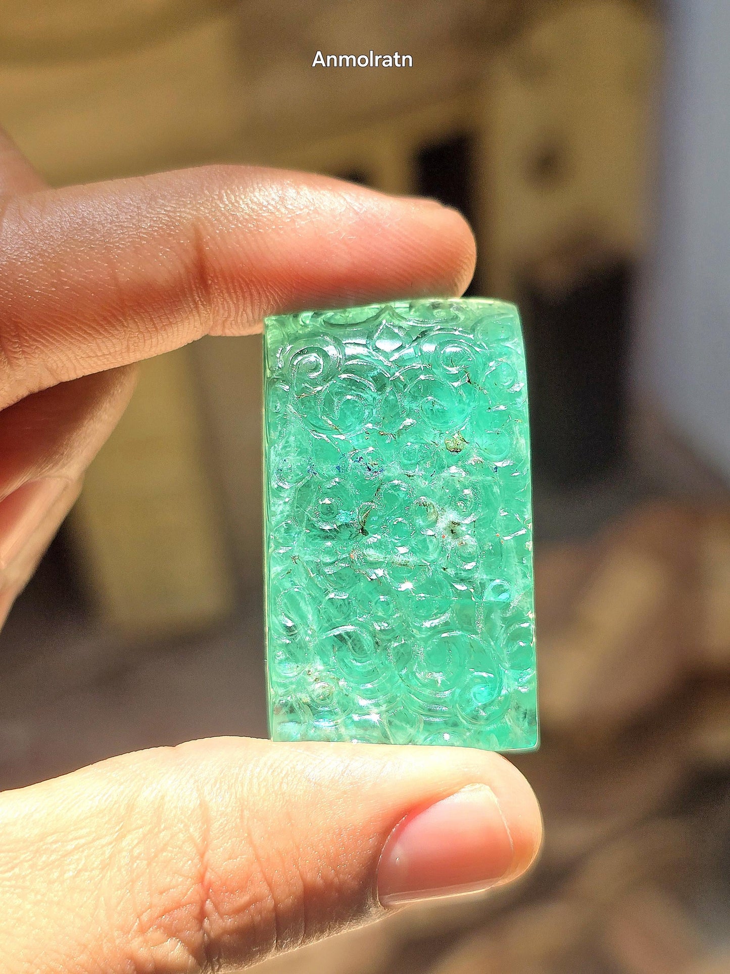 117.16 CT Colombian Emerald Carving, Big Emerald Loose Gemstone For Jewelry, Natural Emerald For Pendant, Unique Fancy Cut Untreated Emerald