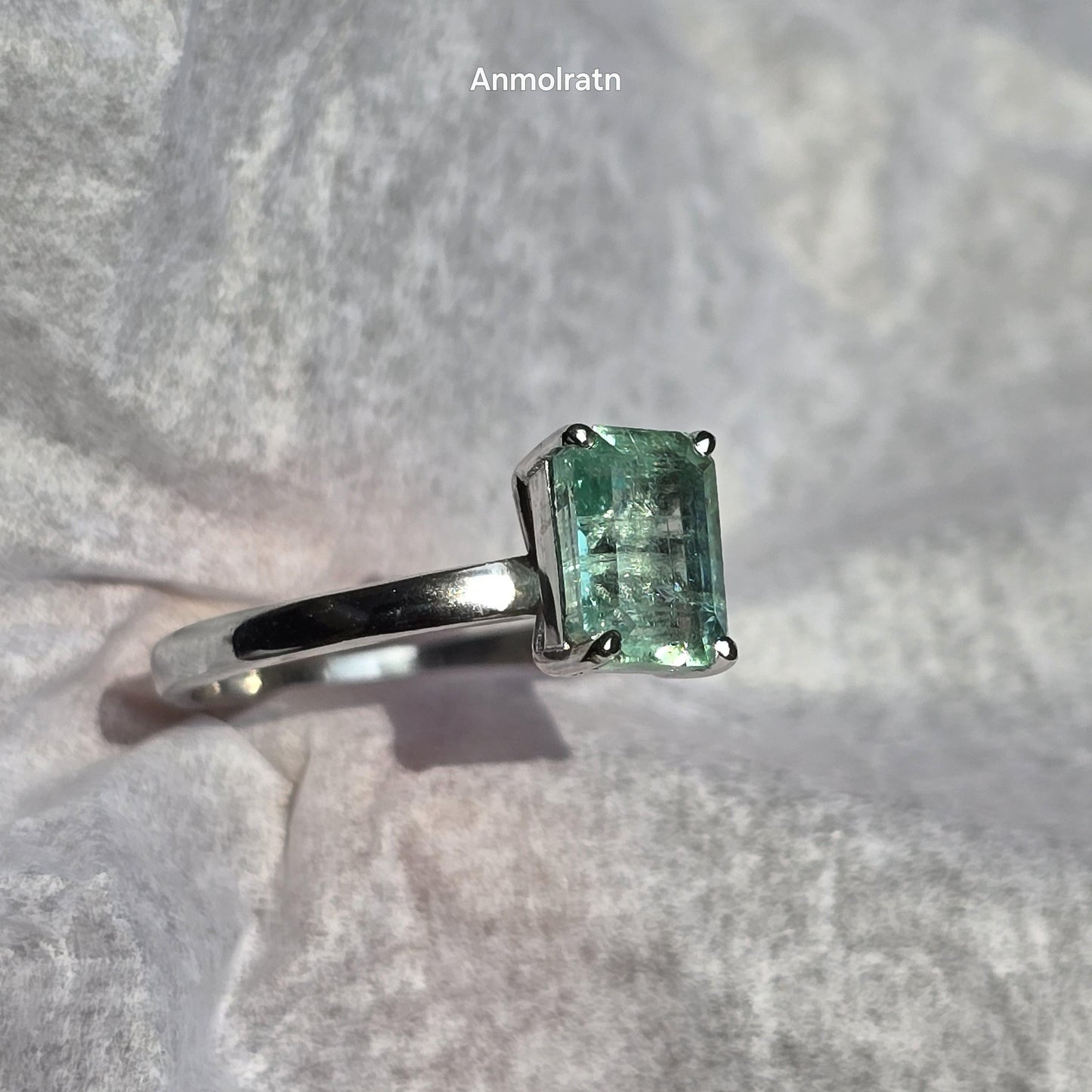Colombian Emerald Cut Octagon Ring, Vibrant Natural Emerald Solitaire Ring Gift For Her 1.56CT Green Emerald Dainty Birthstone Stacking Ring