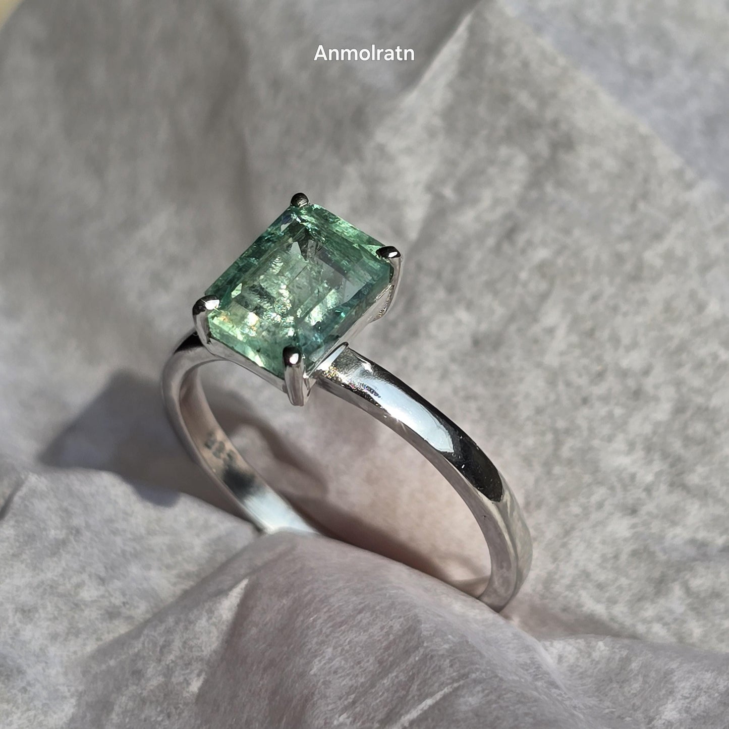Colombian Emerald Cut Octagon Ring, Vibrant Natural Emerald Solitaire Ring Gift For Her 1.56CT Green Emerald Dainty Birthstone Stacking Ring