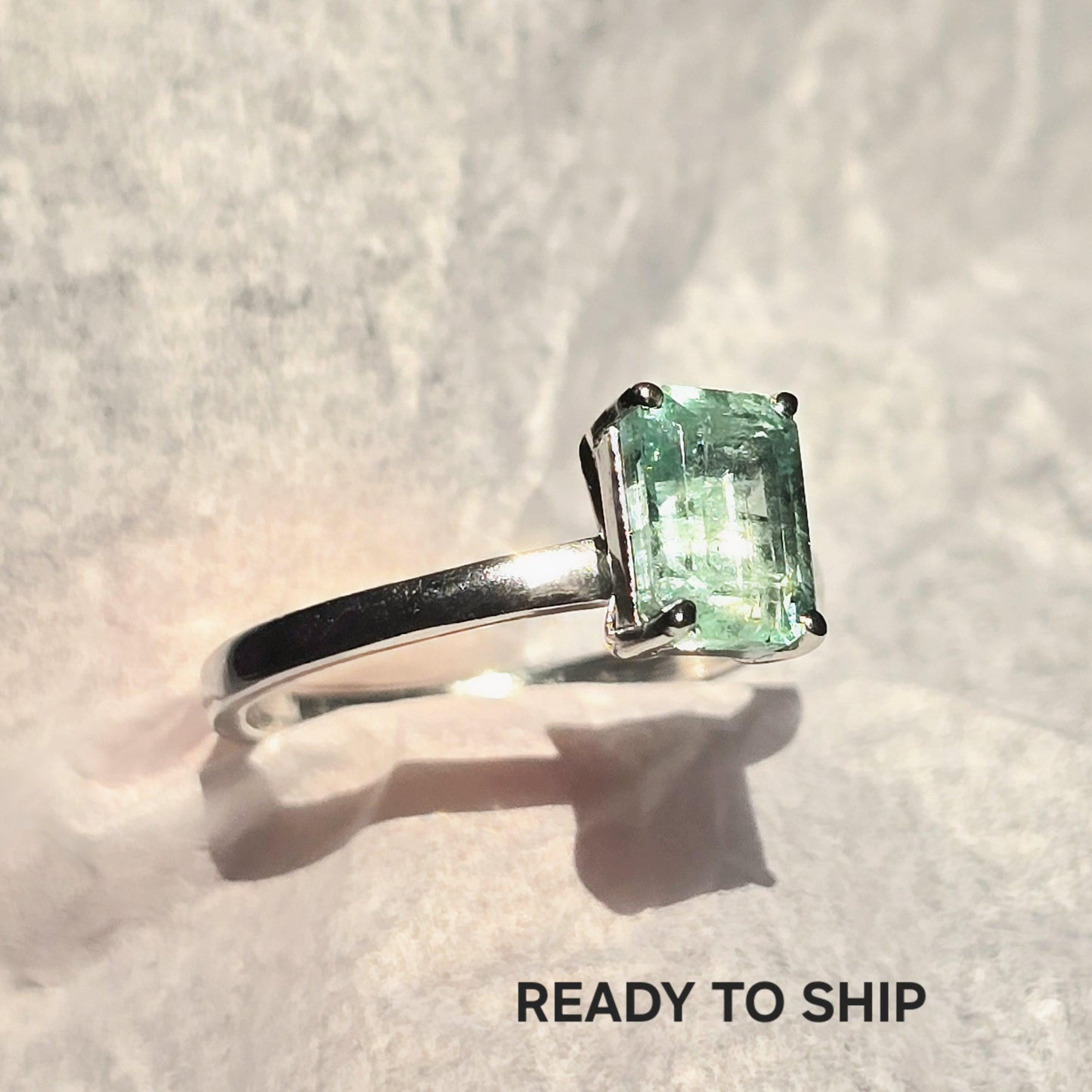 Colombian Emerald Cut Octagon Ring, Vibrant Natural Emerald Solitaire Ring Gift For Her 1.56CT Green Emerald Dainty Birthstone Stacking Ring