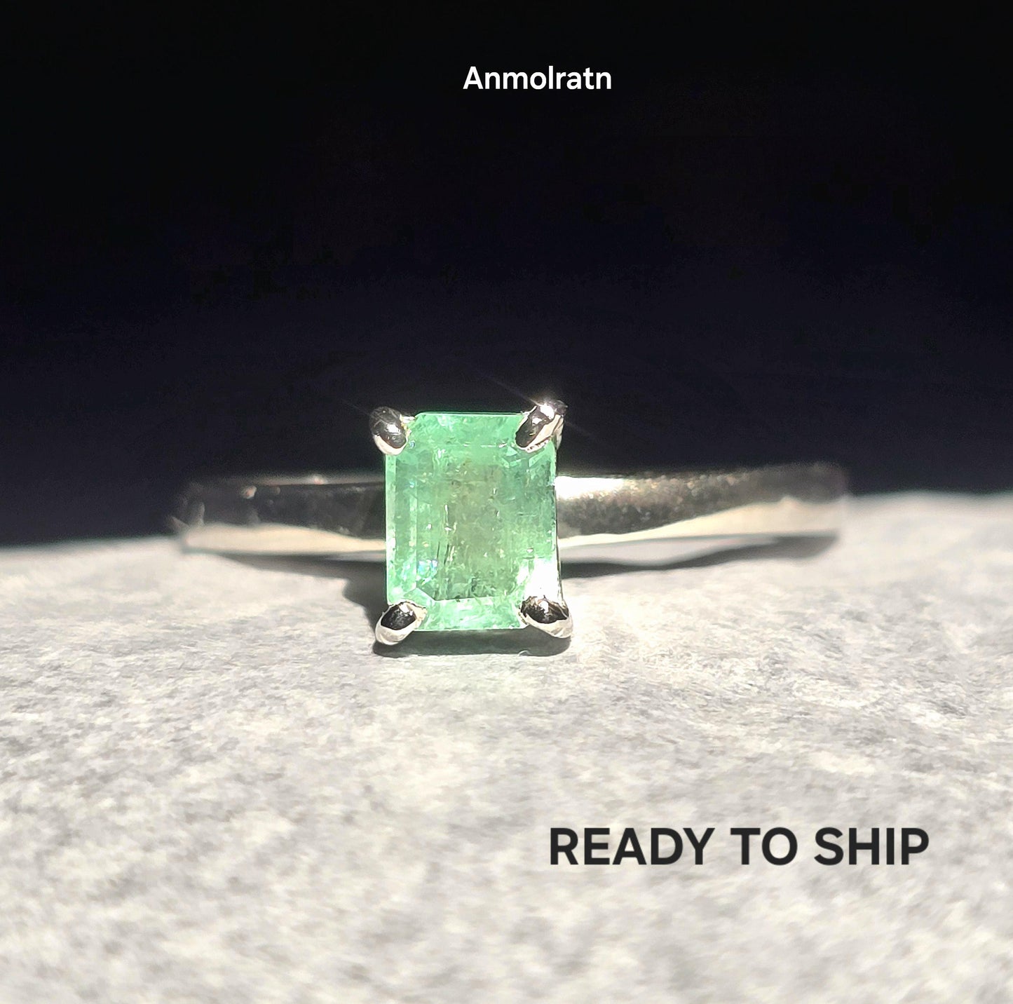 Colombian Emerald Octagon Dainty Solitaire Silver Ring, 0.98Ct Bright Green Tiny Emerald Cut Emerald Birthstone Ring, Certified Emerald Ring