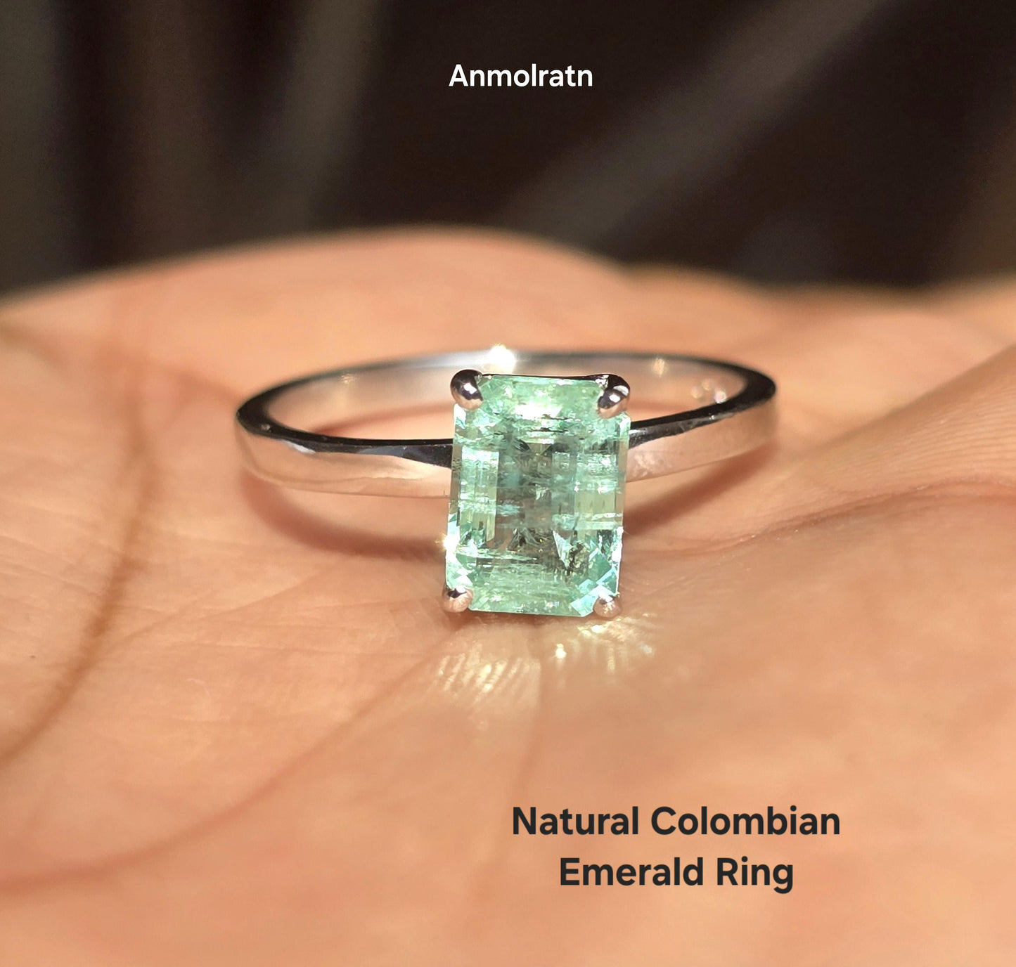 Colombian Emerald Cut Octagon Ring, Vibrant Natural Emerald Solitaire Ring Gift For Her 1.56CT Green Emerald Dainty Birthstone Stacking Ring