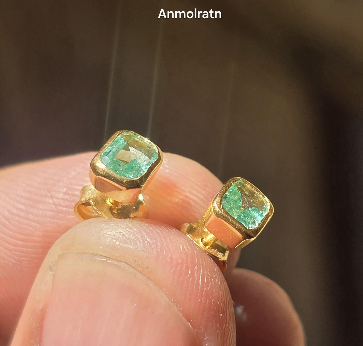 Emerald Octagon Stud Earrings, Natural Colombian Emerald Cut Dainty Silver Earrings, Tiny Emerald Solitaire Bezel Set Birthstone Earrings