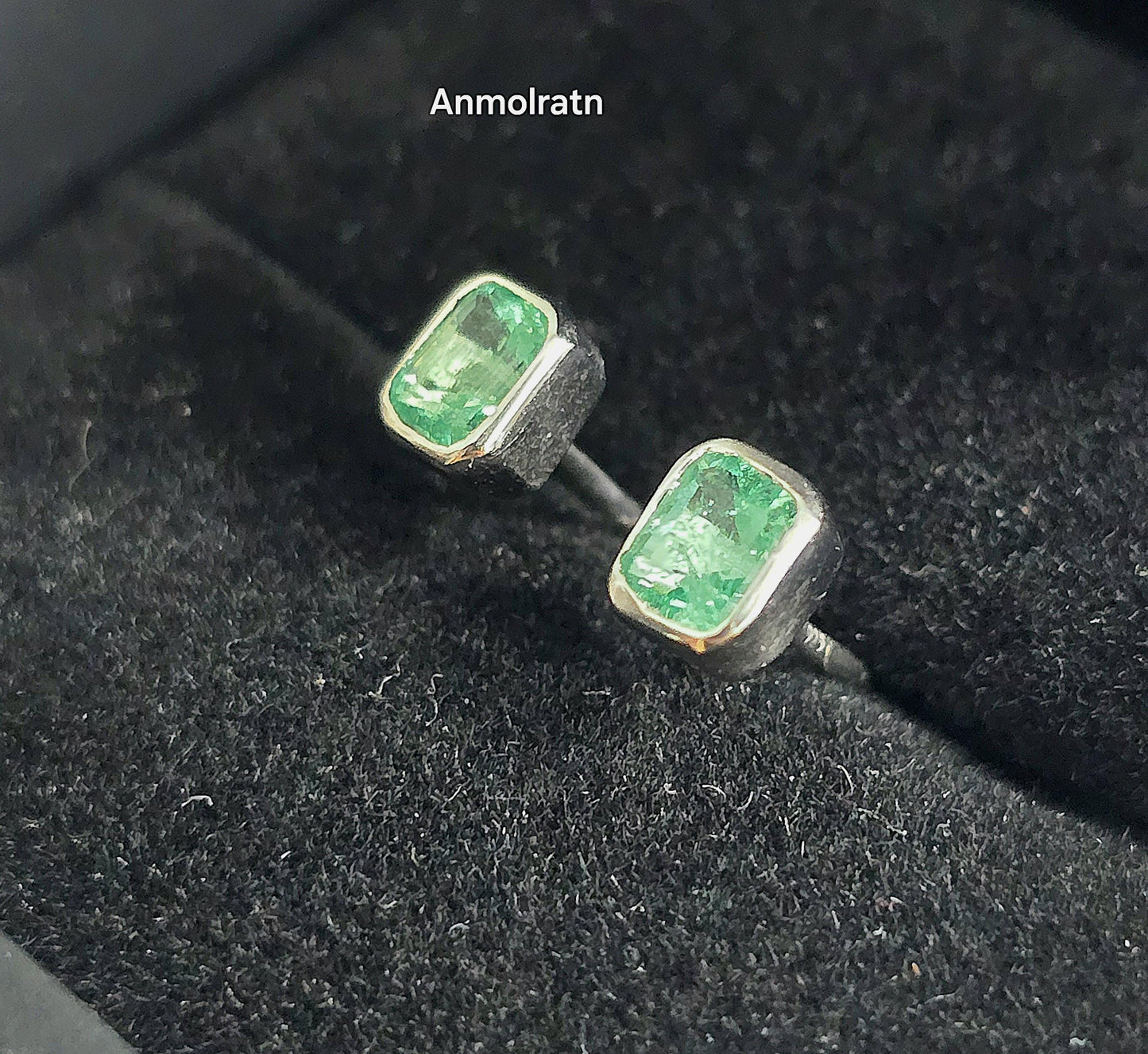 Daily Wear Emerald Stud Earrings, Natural Colombian Emerald Octagon Solitaire Earrings, Tiny Emerald Cut Bezel Birthstone Silver Earrings