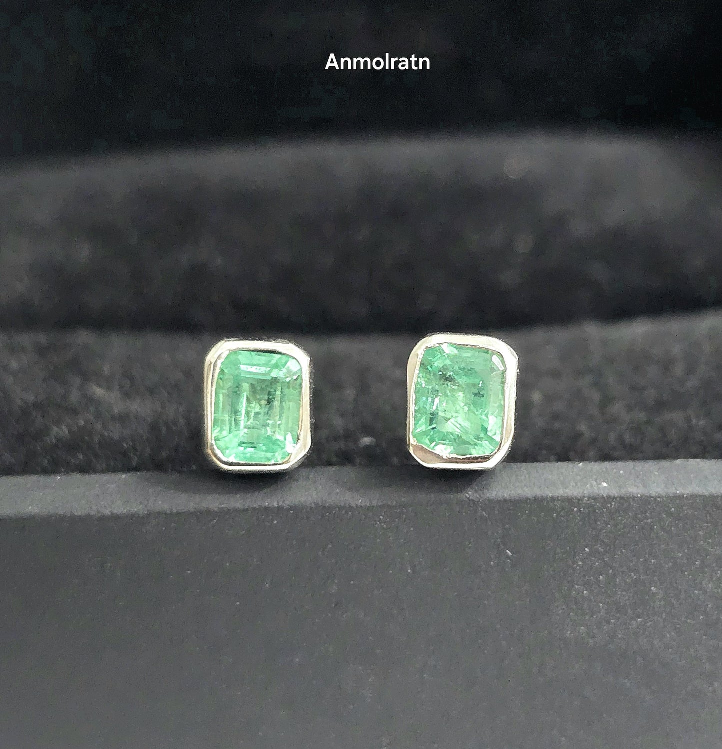 Daily Wear Emerald Stud Earrings, Natural Colombian Emerald Octagon Solitaire Earrings, Tiny Emerald Cut Bezel Birthstone Silver Earrings