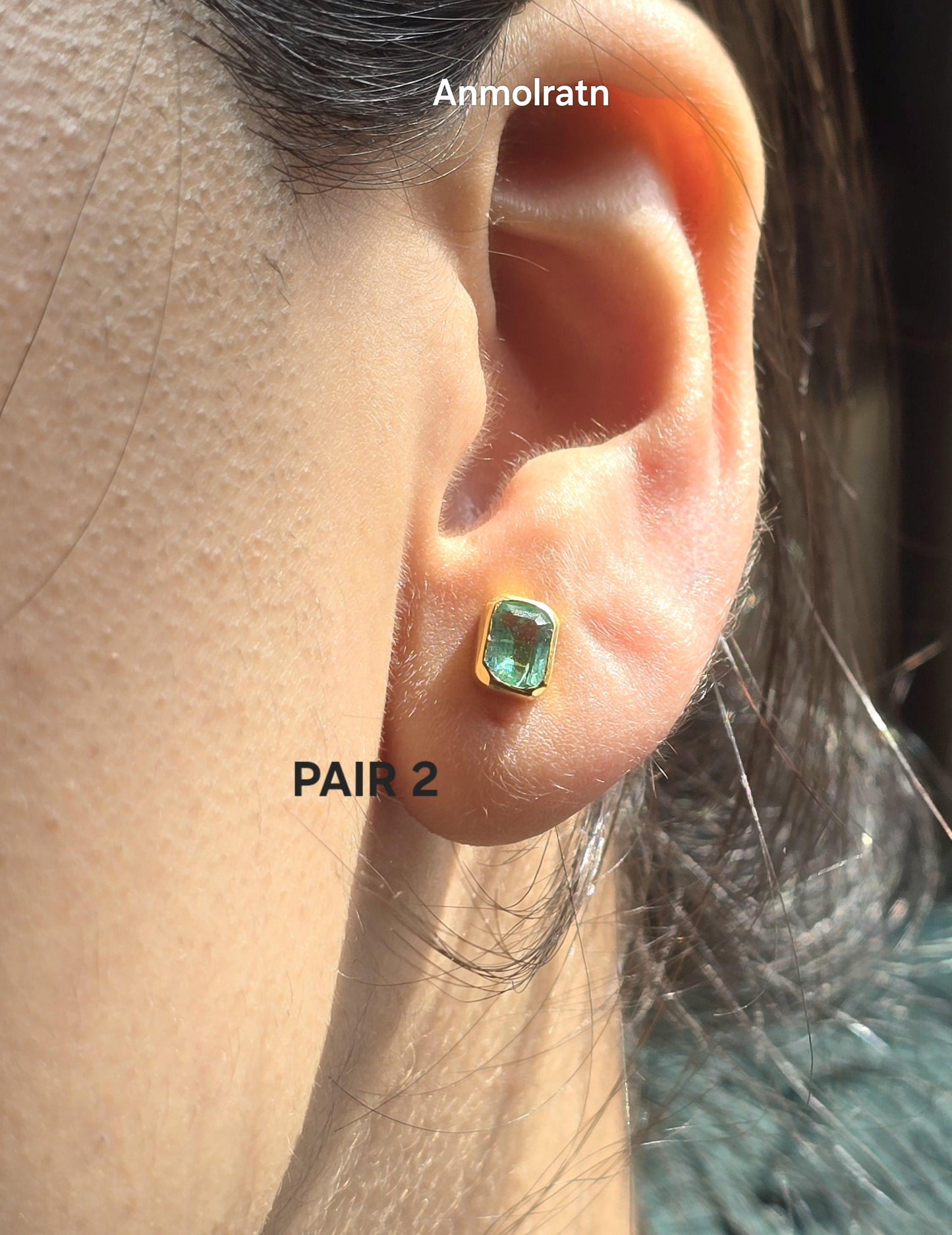Natural Emerald Stud Earring, Colombian Emerald Solitaire Earring, Tiny Bright Emerald Octagon Bezel Dainty Birthstone Silver Earrings Gift