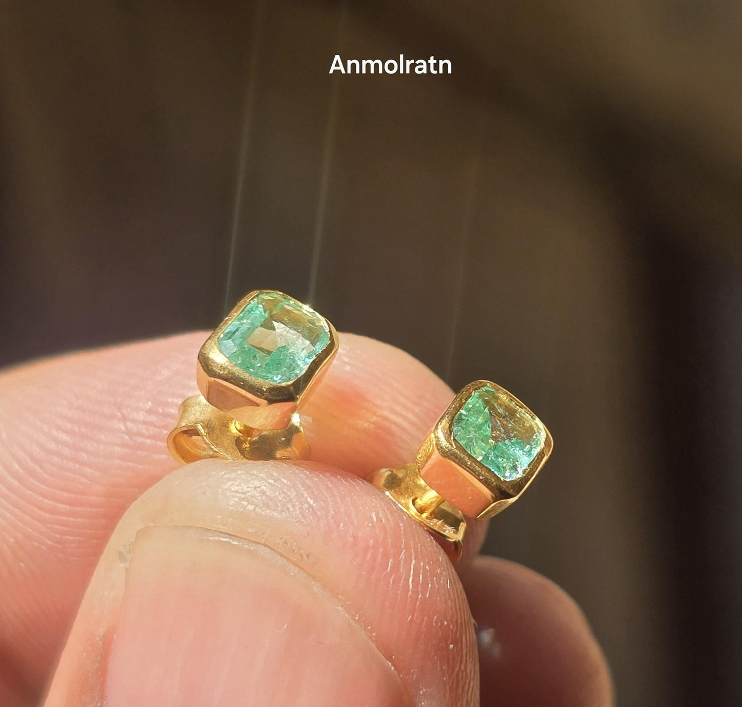Natural Emerald Stud Earring, Colombian Emerald Solitaire Earring, Tiny Bright Emerald Octagon Bezel Dainty Birthstone Silver Earrings Gift