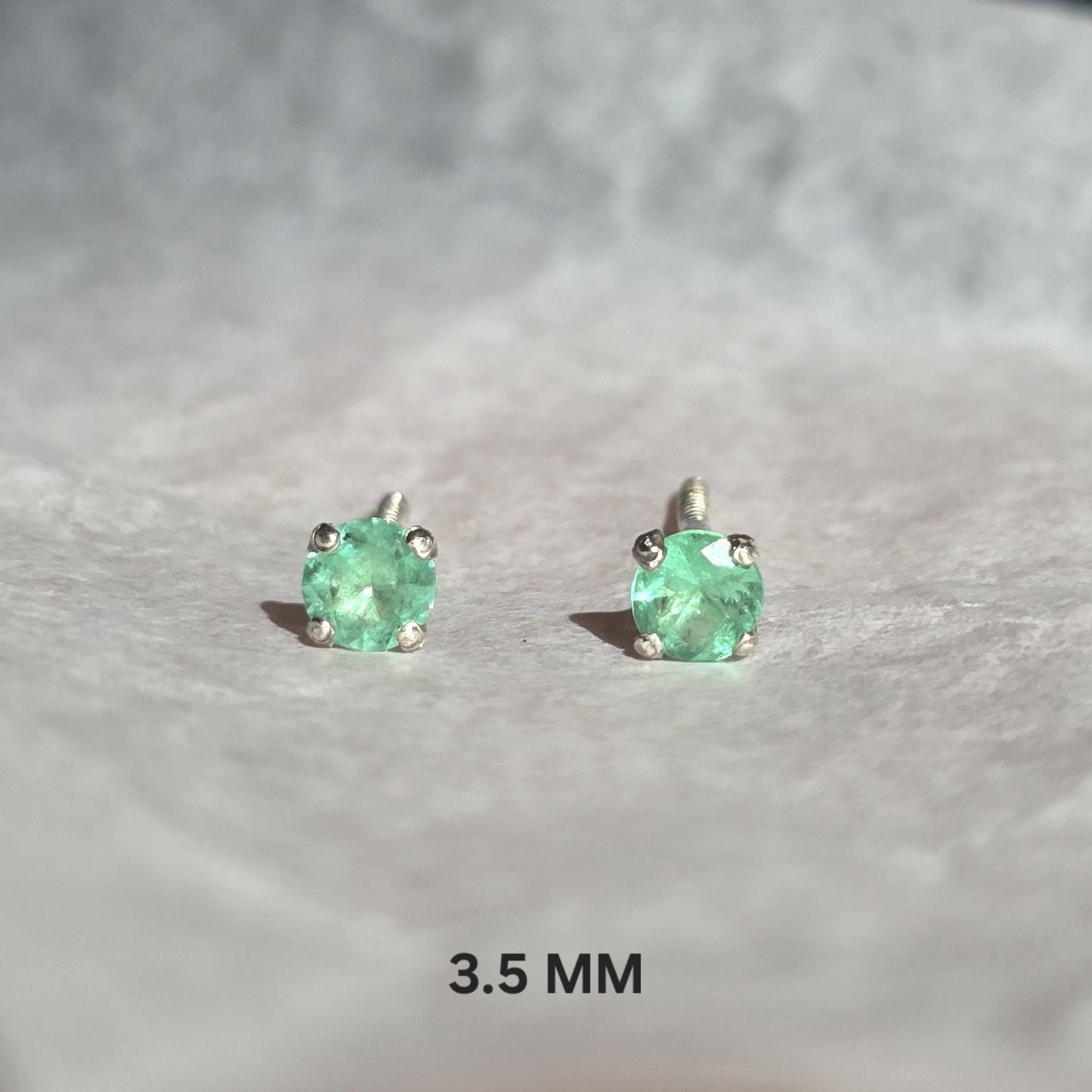 Daily Wear Emerald Stud Earrings, Natural Colombian Emerald Tiny Silver Earrings For Men & Women, Round Emerald Birthstone Dainty Earrings