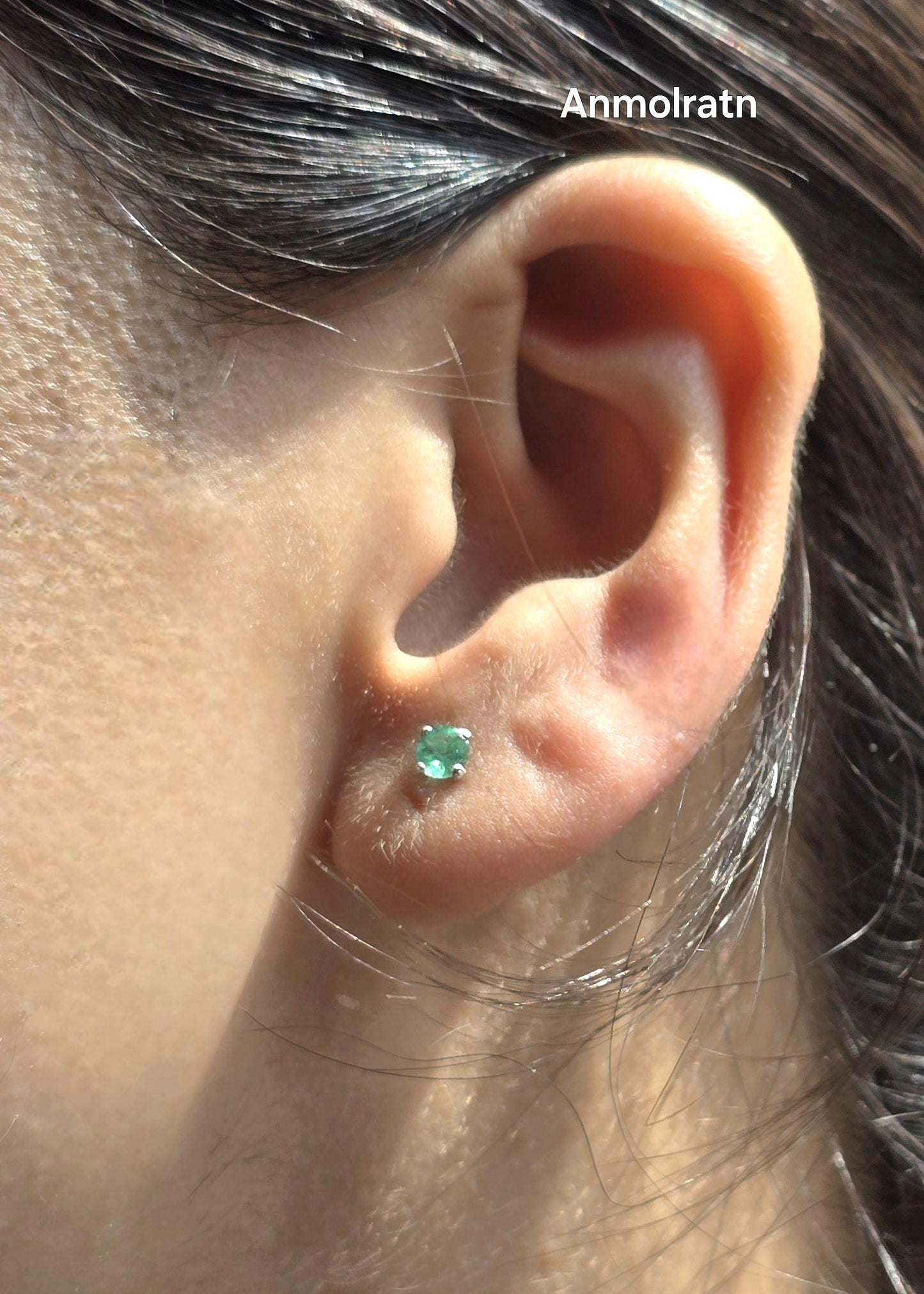 Daily Wear Emerald Stud Earrings, Natural Colombian Emerald Tiny Silver Earrings For Men & Women, Round Emerald Birthstone Dainty Earrings