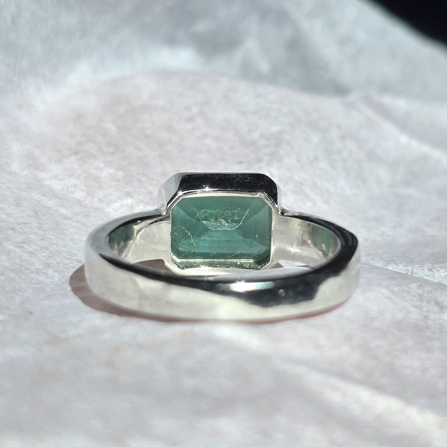 Natural Emerald Octagon Solitaire Silver Ring, 2.30Ct Rich Green Emerald East West Bezel Set Stacking Birthstone Ring, Dainty Emerald Ring