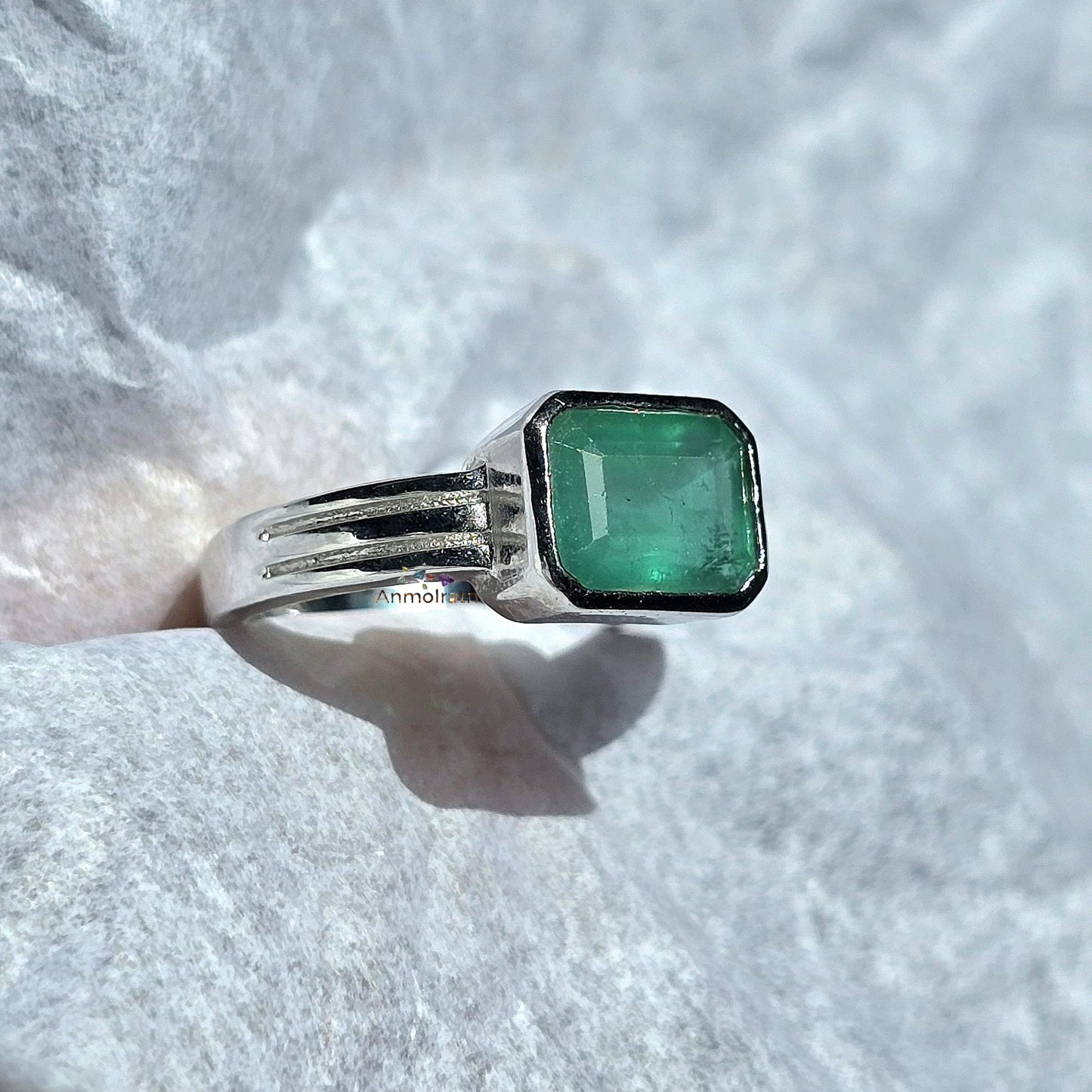 Natural Emerald Octagon Solitaire Silver Ring, 2.30Ct Rich Green Emerald East West Bezel Set Stacking Birthstone Ring, Dainty Emerald Ring