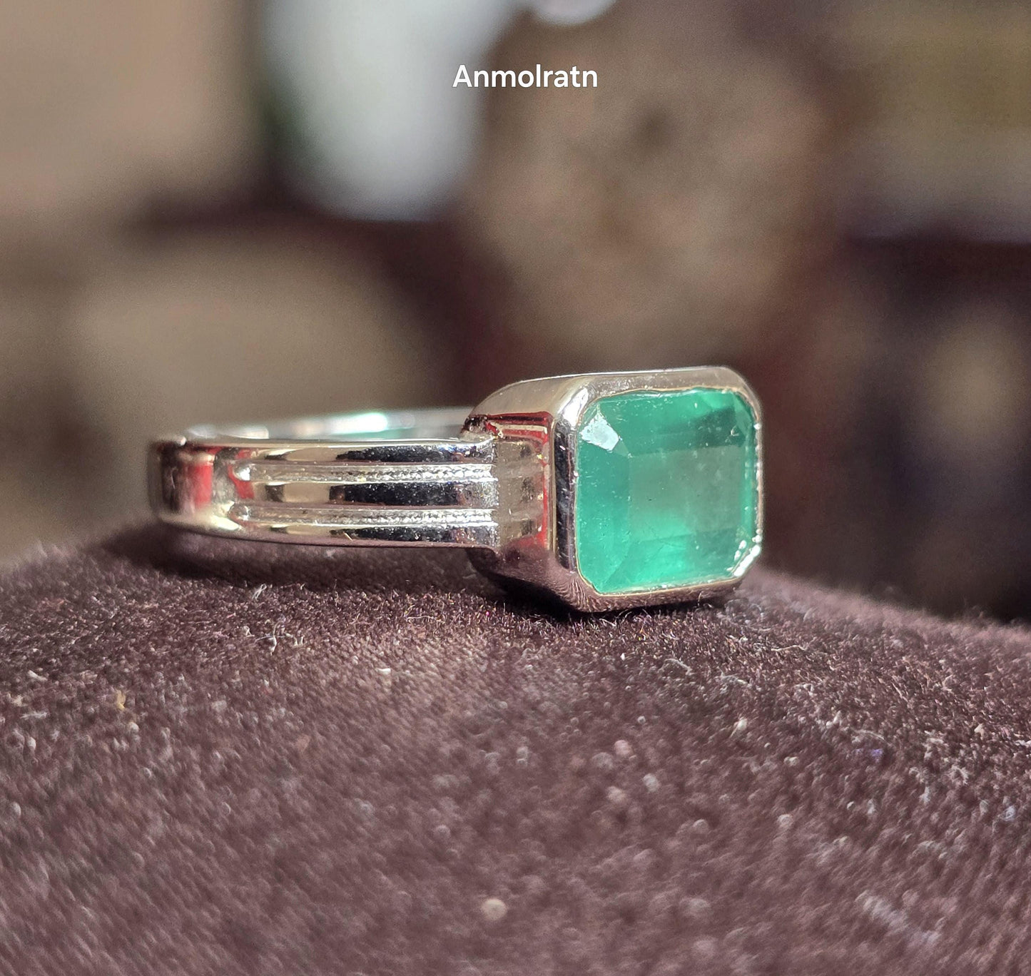Natural Emerald Octagon Solitaire Silver Ring, 2.30Ct Rich Green Emerald East West Bezel Set Stacking Birthstone Ring, Dainty Emerald Ring
