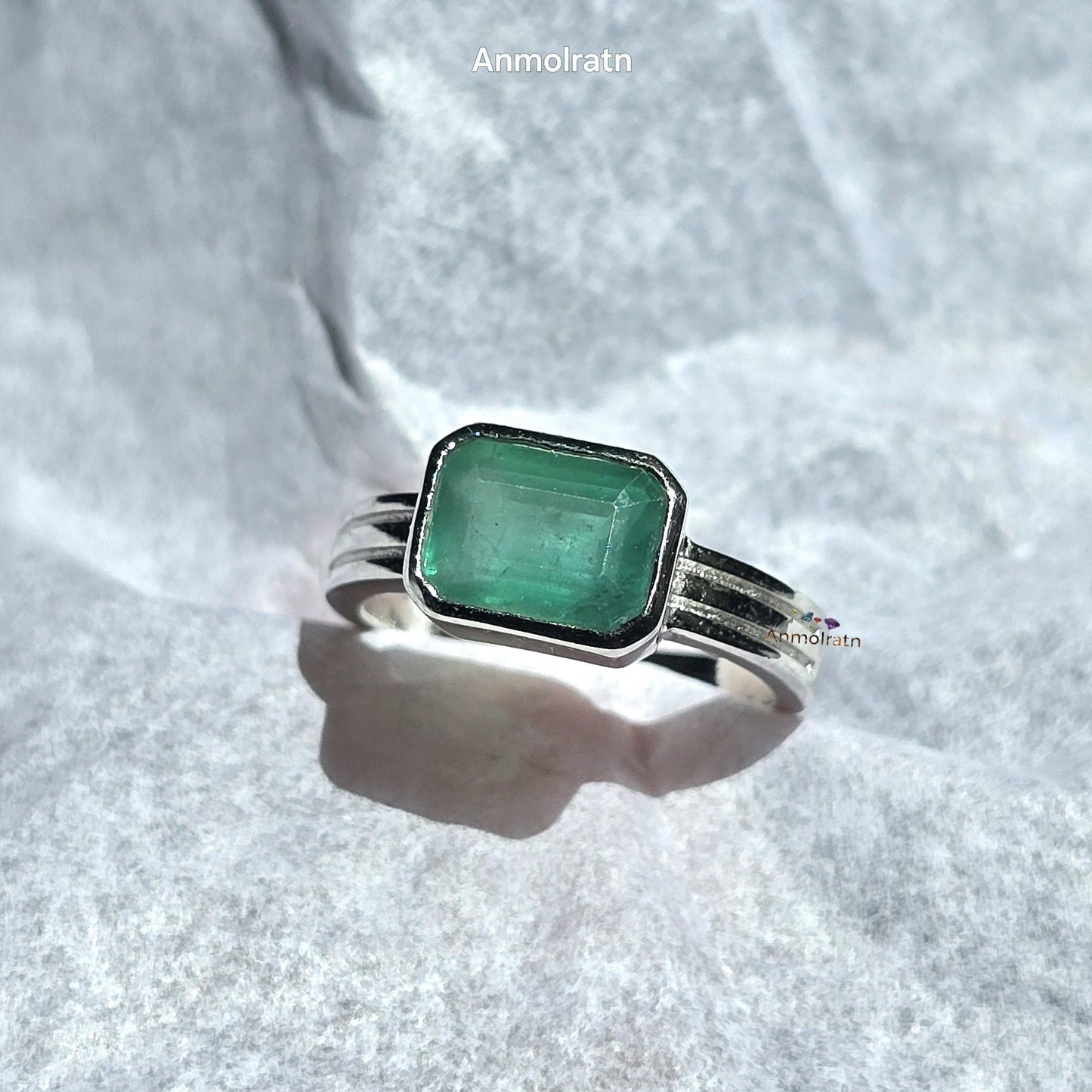 Natural Emerald Octagon Solitaire Silver Ring, 2.30Ct Rich Green Emerald East West Bezel Set Stacking Birthstone Ring, Dainty Emerald Ring