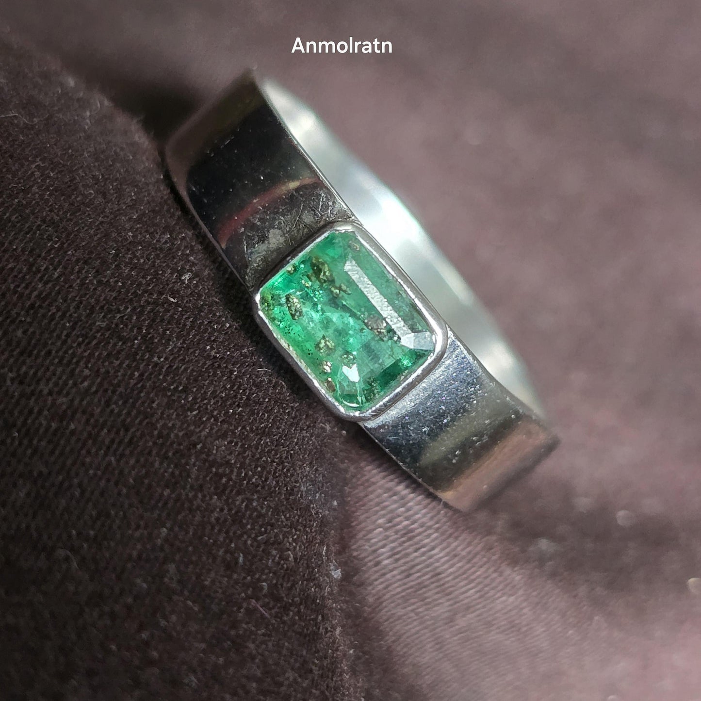 Vintage Emerald Ring, Natural Emerald Cut Emerald Octagon Ring For Men, Antique Emerald Bezel Set Solitaire Birthstone Dainty Silver Ring