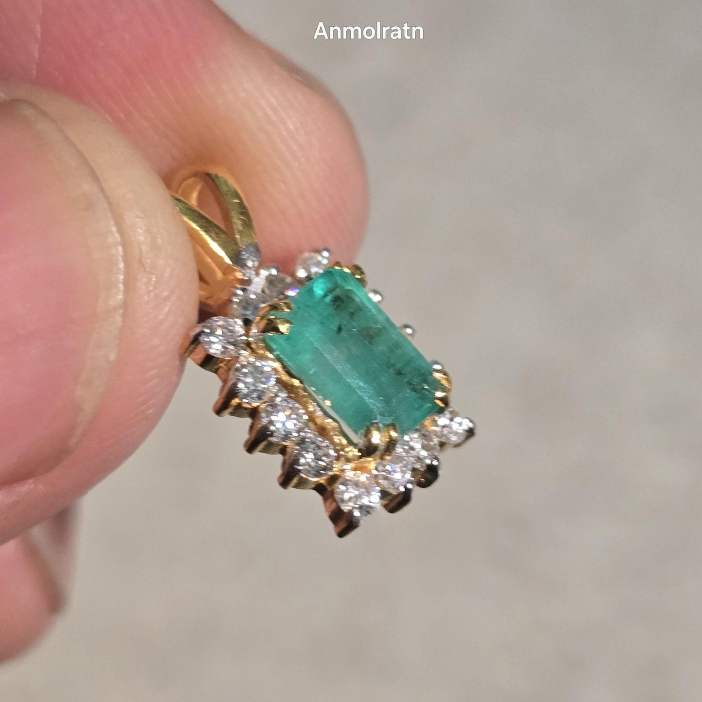 Emerald Solitaire Pendant, Emerald Cut Octagon Halo Pendant For Women, 14k Green Emerald Birthstone Pendant, Natural Emerald Dainty Pendant
