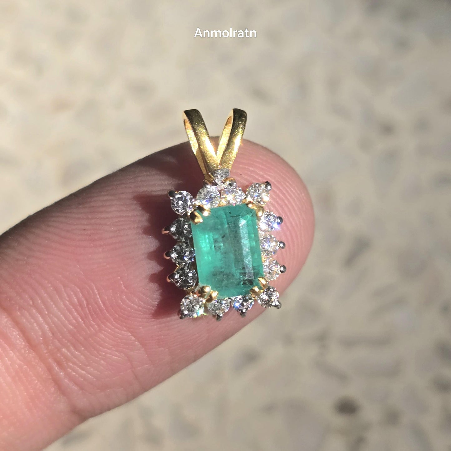 Emerald Solitaire Pendant, Emerald Cut Octagon Halo Pendant For Women, 14k Green Emerald Birthstone Pendant, Natural Emerald Dainty Pendant