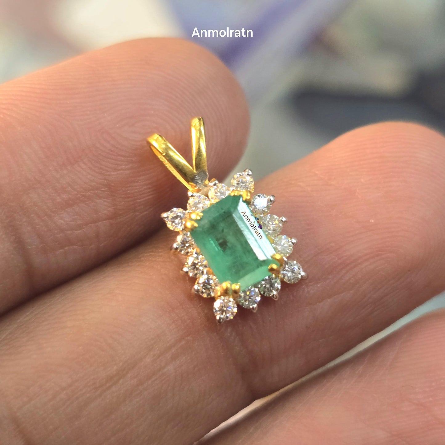 Emerald Solitaire Pendant, Emerald Cut Octagon Halo Pendant For Women, 14k Green Emerald Birthstone Pendant, Natural Emerald Dainty Pendant