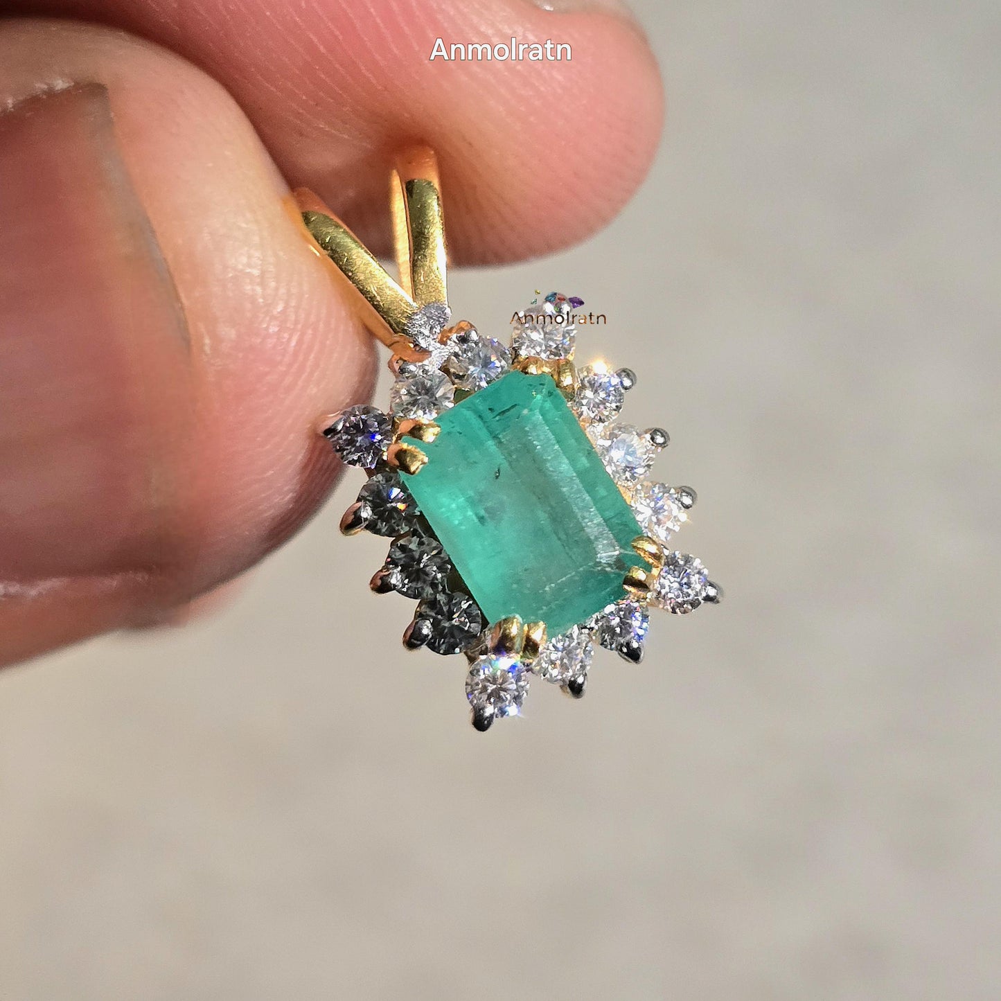 Emerald Solitaire Pendant, Emerald Cut Octagon Halo Pendant For Women, 14k Green Emerald Birthstone Pendant, Natural Emerald Dainty Pendant