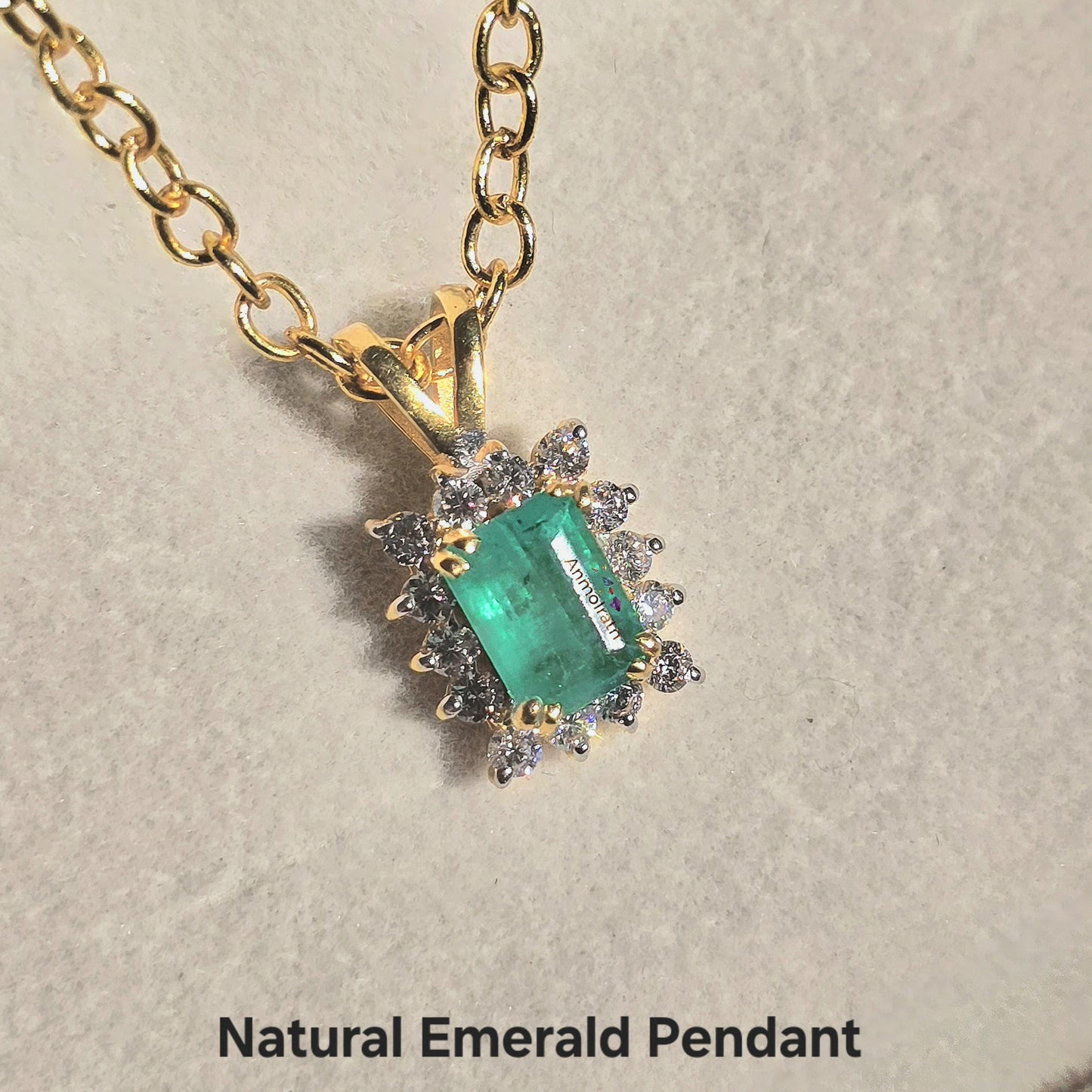 Emerald Solitaire Pendant, Emerald Cut Octagon Halo Pendant For Women, 14k Green Emerald Birthstone Pendant, Natural Emerald Dainty Pendant