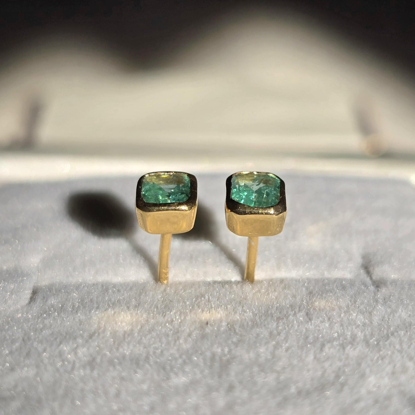 Emerald Octagon Stud Earrings, Natural Colombian Emerald Cut Dainty Silver Earrings, Tiny Emerald Solitaire Bezel Set Birthstone Earrings