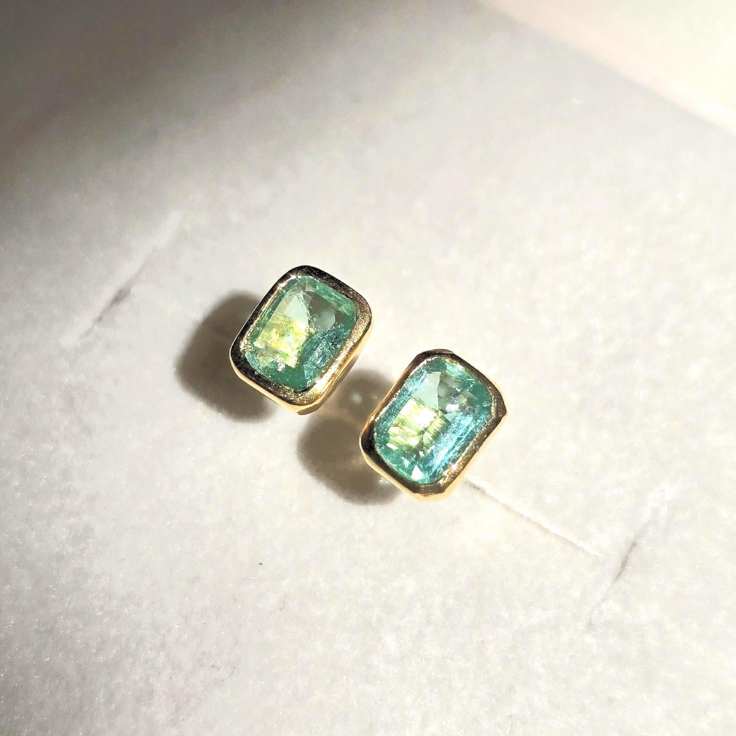 Emerald Octagon Stud Earrings, Natural Colombian Emerald Cut Dainty Silver Earrings, Tiny Emerald Solitaire Bezel Set Birthstone Earrings