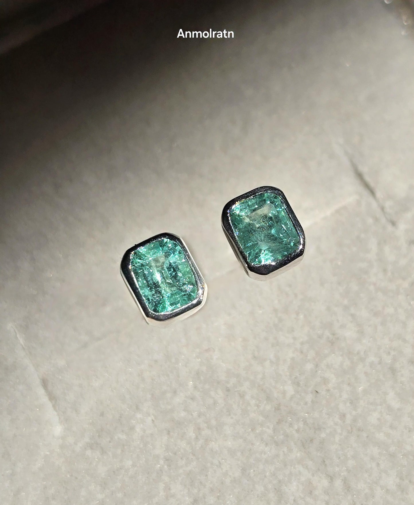 Daily Wear Emerald Stud Earrings, Natural Colombian Emerald Octagon Solitaire Earrings, Tiny Emerald Cut Bezel Birthstone Silver Earrings