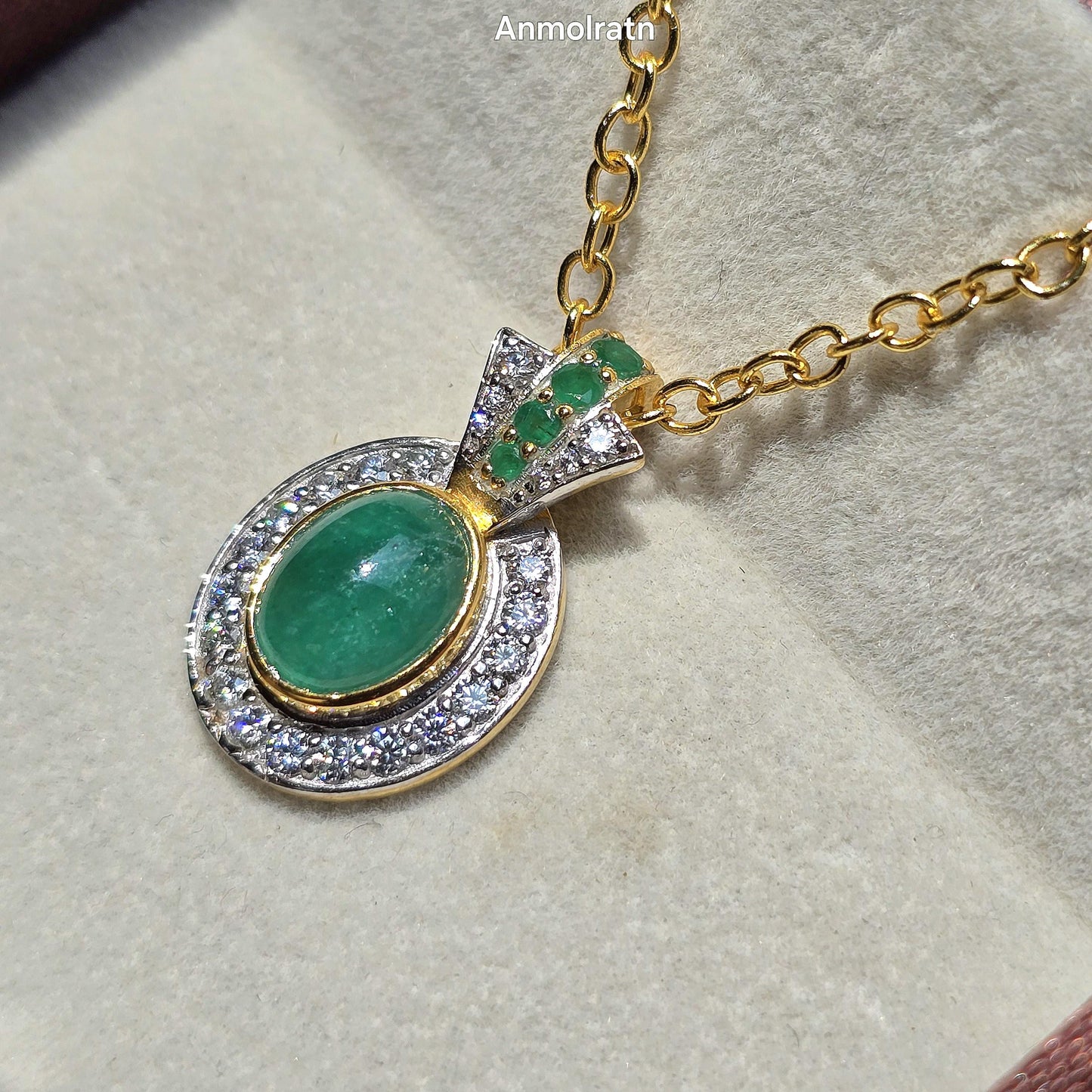 Emerald Cabochon Pendant For Men & Women, Oval Emerald Cluster Pendant Gift For Her, 4CT Emerald Solitaire Birthstone Dainty Pendant Silver