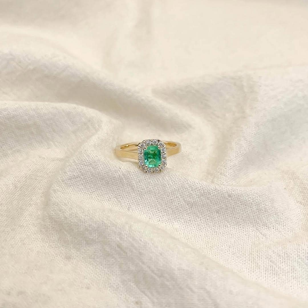 14k Emerald Cut Ring For Women, Bright Green Emerald Octagon Cluster Ring, Untreated Natural Emerald Ring Gift For Her, Dainty Emerald Ring