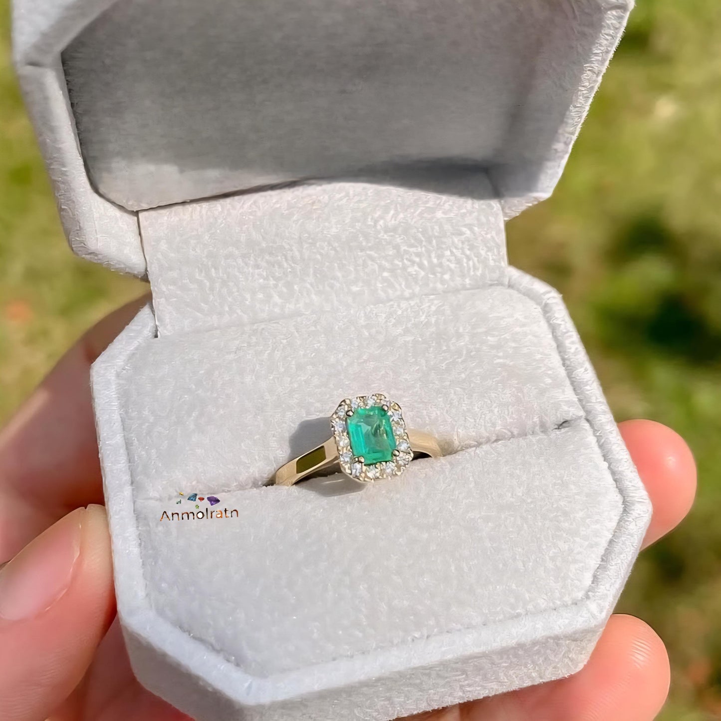 14k Emerald Cut Ring For Women, Bright Green Emerald Octagon Cluster Ring, Untreated Natural Emerald Ring Gift For Her, Dainty Emerald Ring