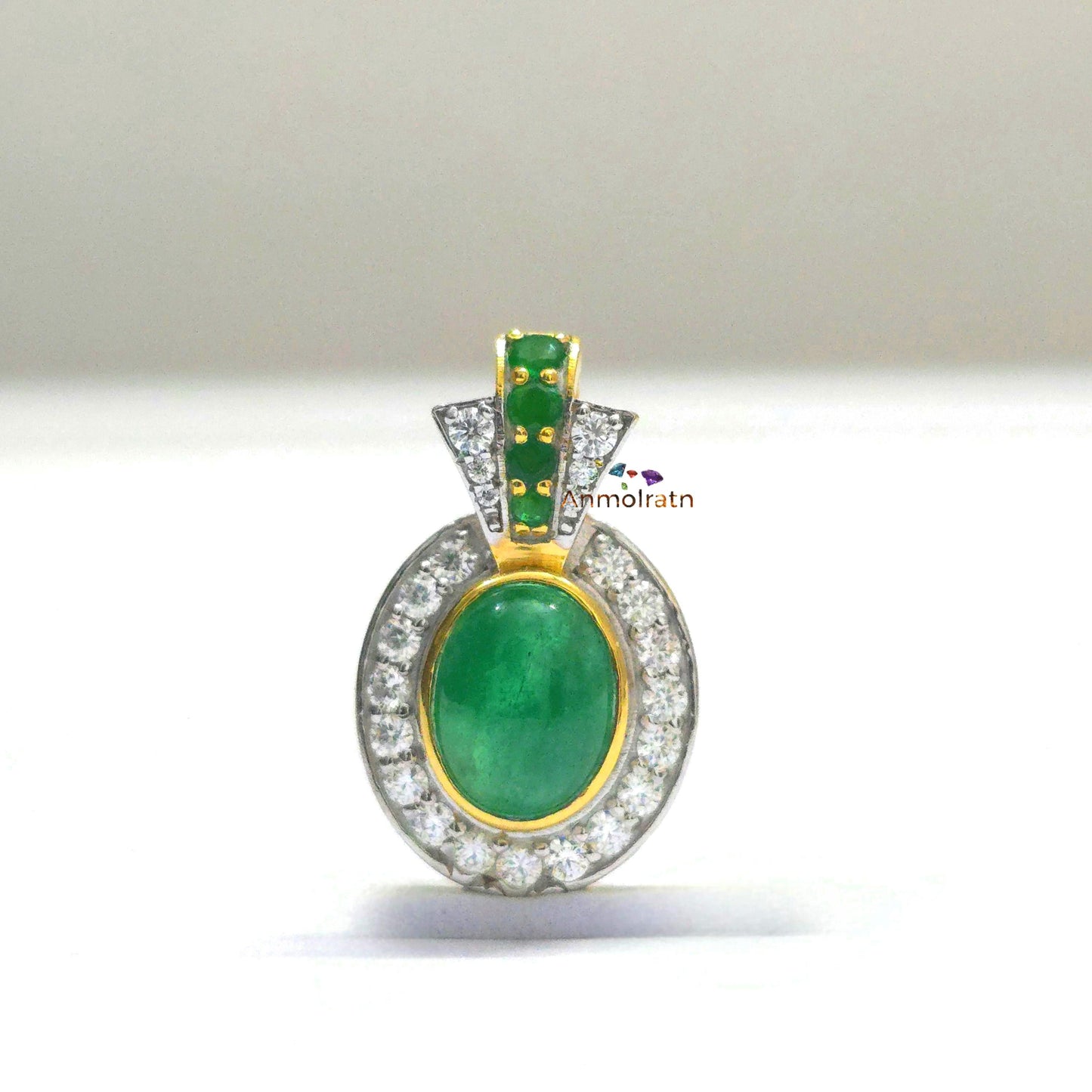 Emerald Cabochon Pendant For Men & Women, Oval Emerald Cluster Pendant Gift For Her, 4CT Emerald Solitaire Birthstone Dainty Pendant Silver