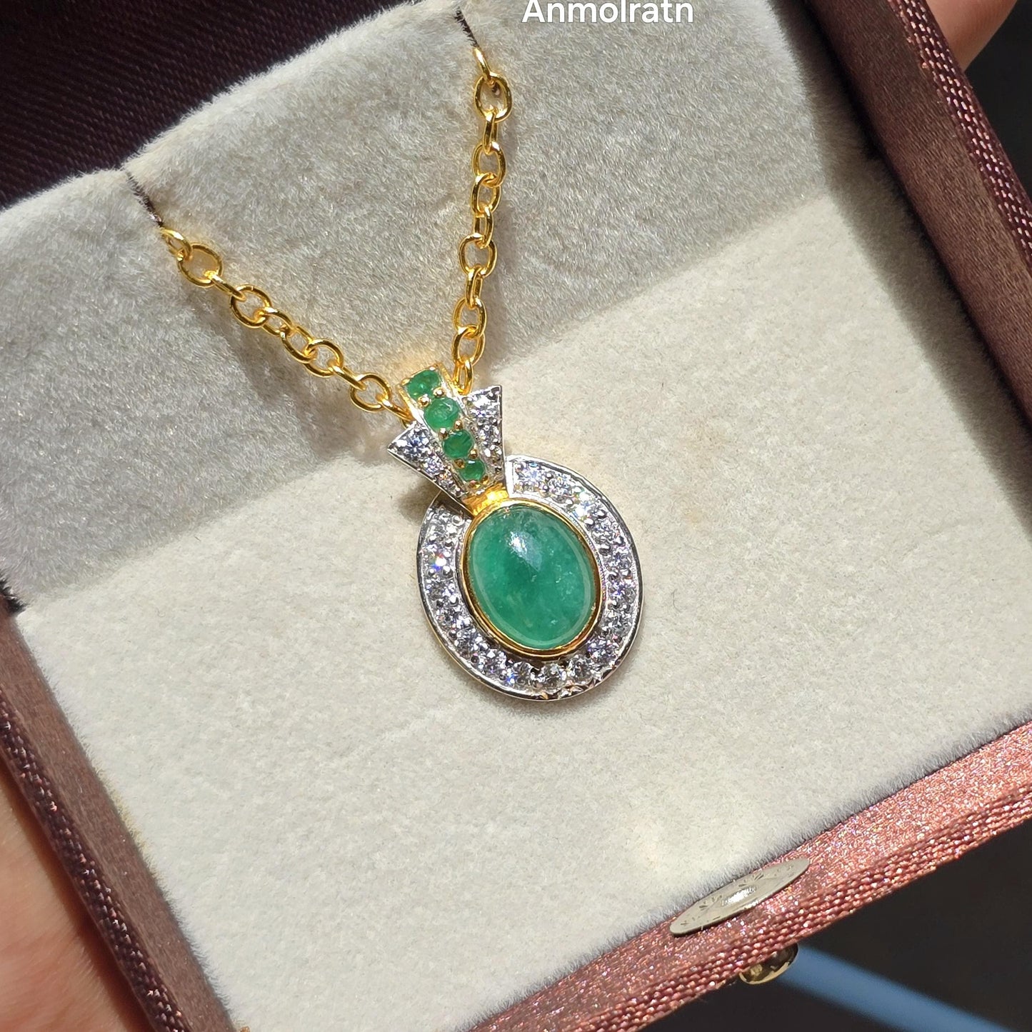 Emerald Cabochon Pendant For Men & Women, Oval Emerald Cluster Pendant Gift For Her, 4CT Emerald Solitaire Birthstone Dainty Pendant Silver