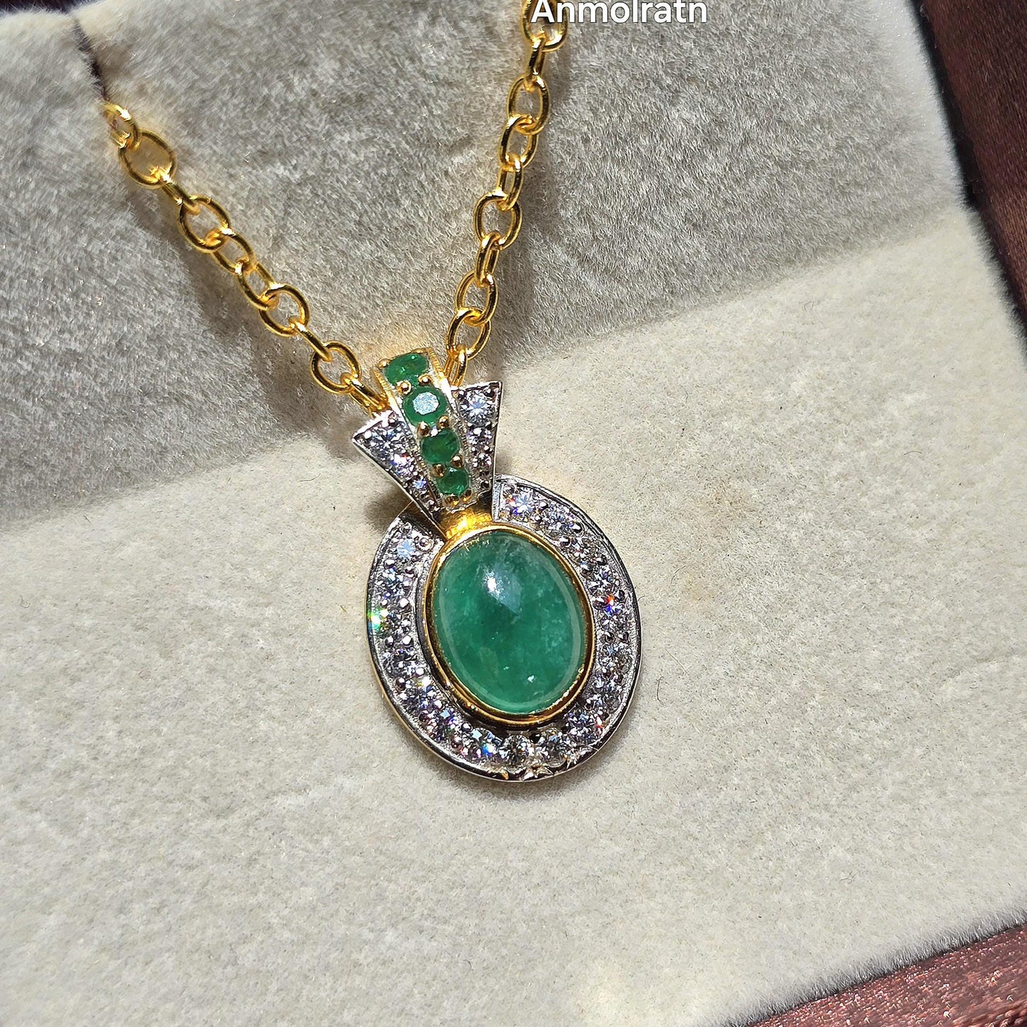 Emerald Cabochon Pendant For Men & Women, Oval Emerald Cluster Pendant Gift For Her, 4CT Emerald Solitaire Birthstone Dainty Pendant Silver