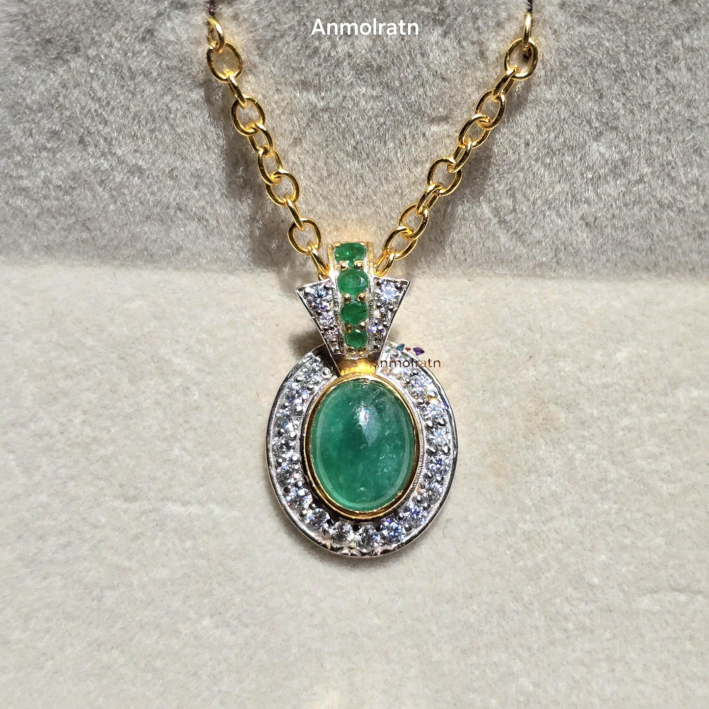Emerald Cabochon Pendant For Men & Women, Oval Emerald Cluster Pendant Gift For Her, 4CT Emerald Solitaire Birthstone Dainty Pendant Silver