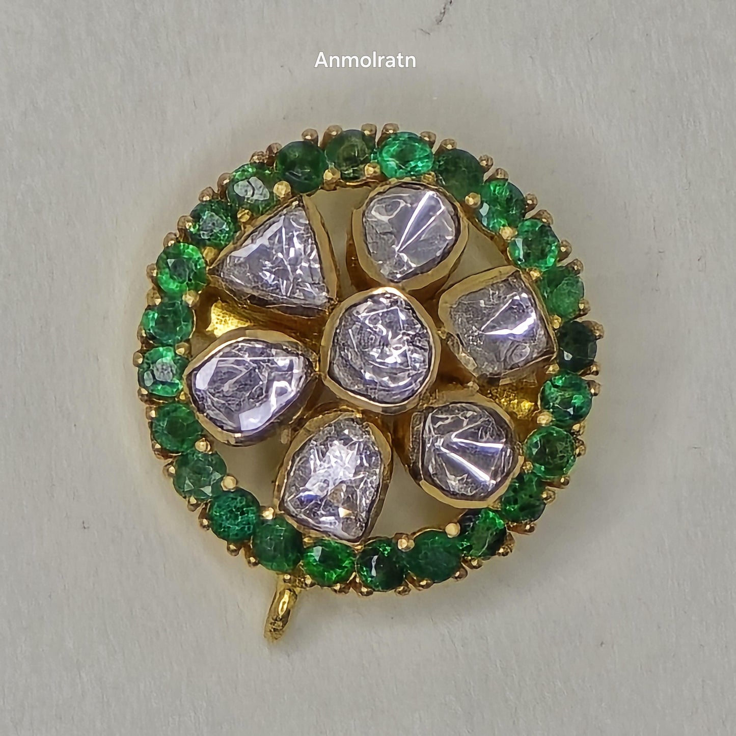 18k Emerald Diamond Earrings, Round Emerald Stud Earrings, Diamond Polki Earrings, Unique Gemstone Earrings Gift For Women, Earrings For Mom
