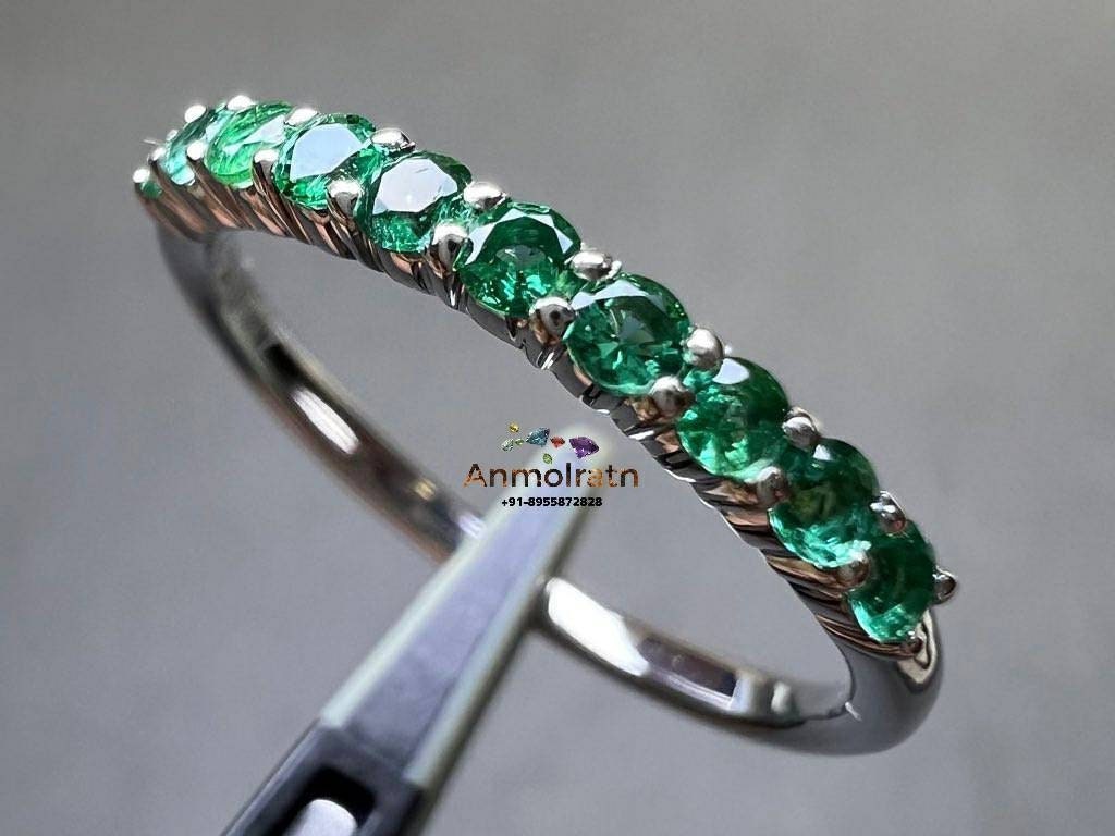 Emerald Band Ring Daily Wear Emerald Stacking Ring Gold Eternity Band Gemstone Band Wedding Band Ring Emerald Birthstone Ring Gift For Women