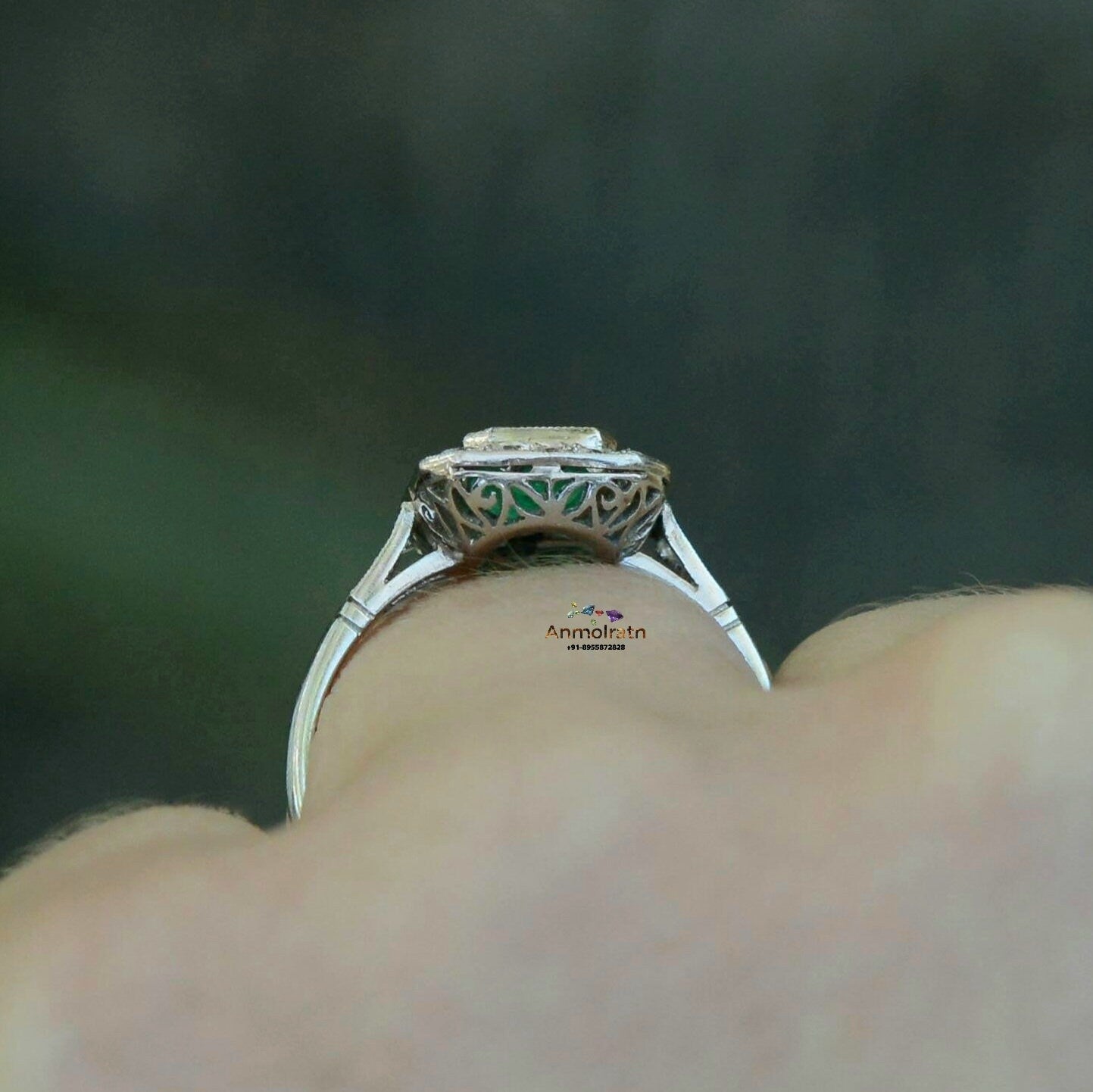 Vintage Emerald Ring For Women, Emerald Cut Wedding Ring, 14k Gold Vivid Emerald Octagon With Diamond Ring Bezel Set Emerald Stacking Ring