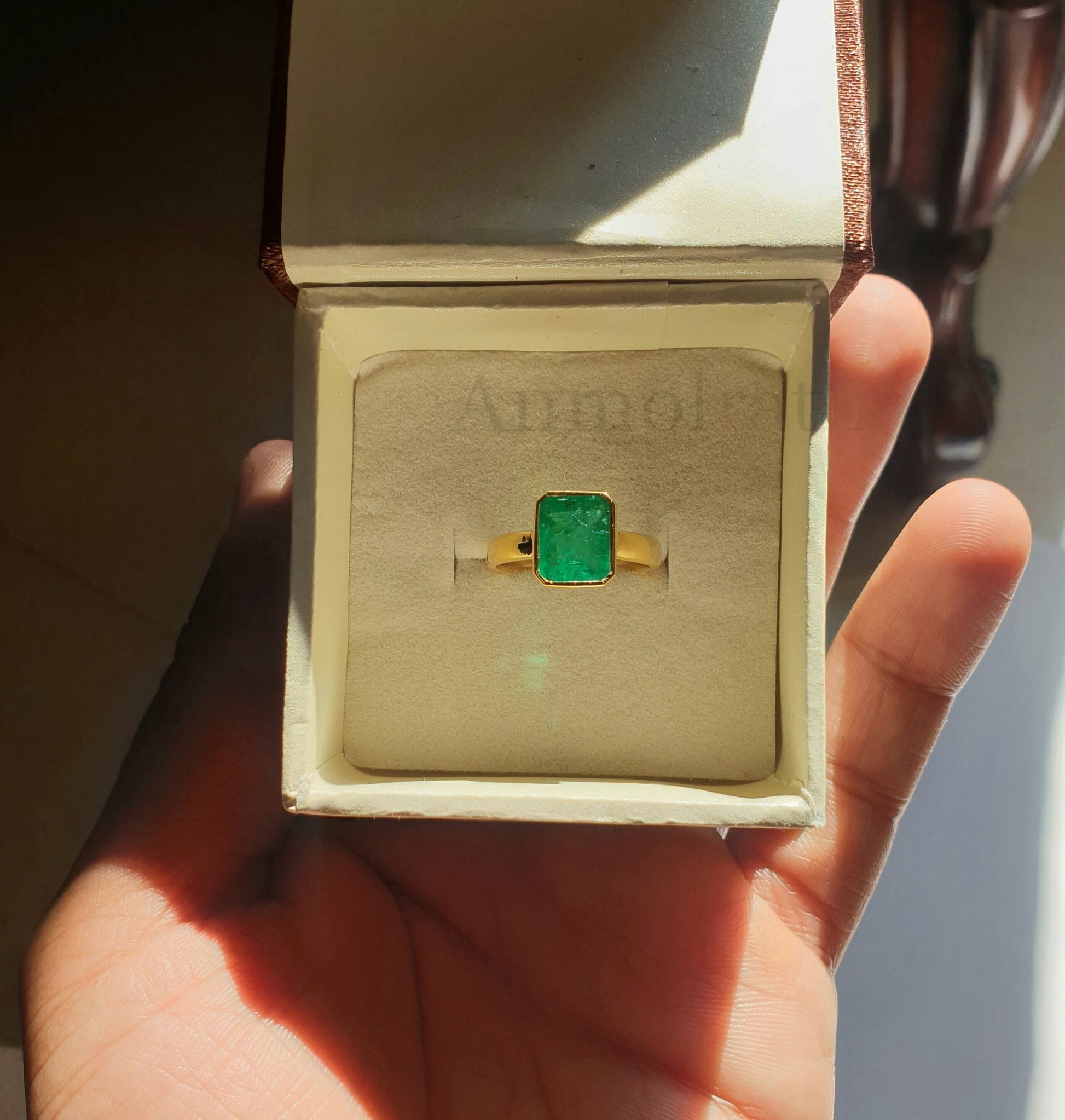 Vintage 3.00 Ct Natural Emerald Ring 14k Gold Emerald Cut Emerald Bezel Set Solitaire Ring, Genuine Emerald Stacking Ring For Men & Women