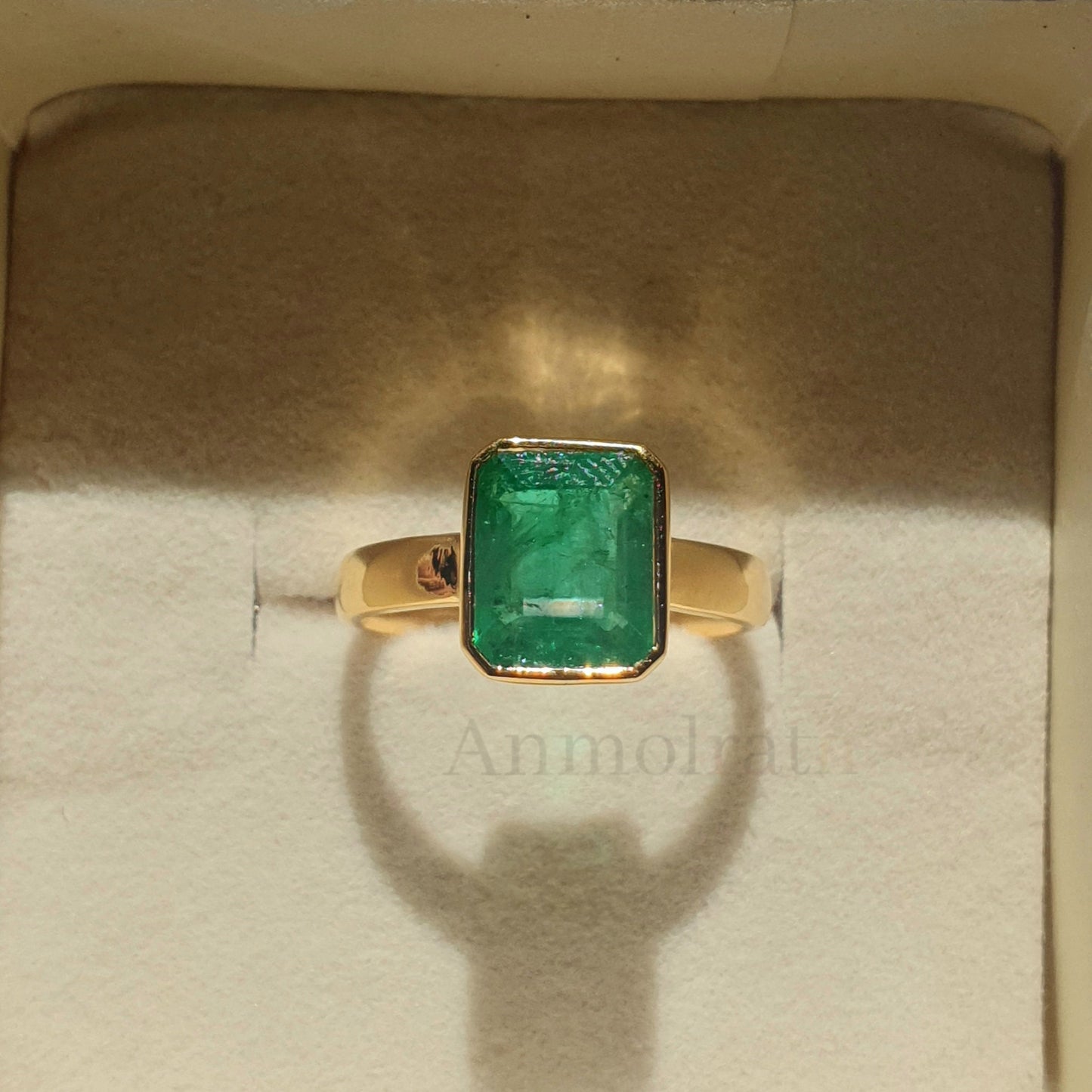 Vintage 3.00 Ct Natural Emerald Ring 14k Gold Emerald Cut Emerald Bezel Set Solitaire Ring, Genuine Emerald Stacking Ring For Men & Women