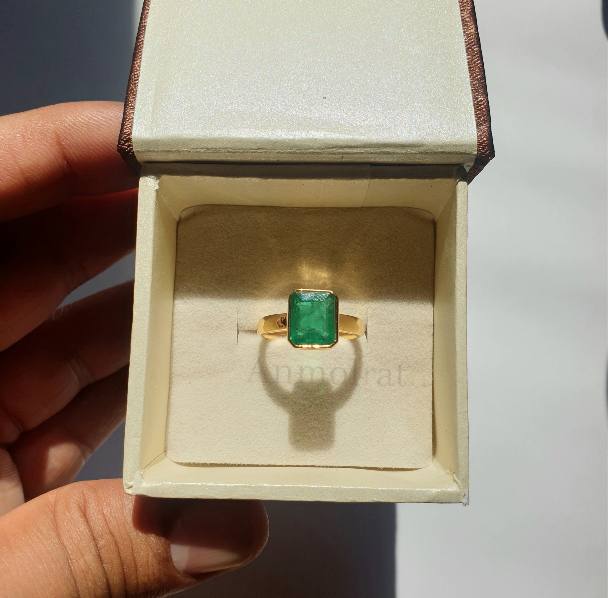 Vintage 3.00 Ct Natural Emerald Ring 14k Gold Emerald Cut Emerald Bezel Set Solitaire Ring, Genuine Emerald Stacking Ring For Men & Women