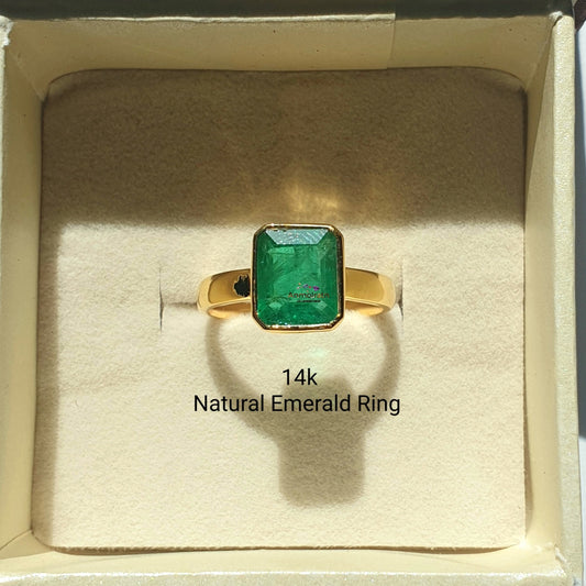 Vintage 3.00 Ct Natural Emerald Ring 14k Gold Emerald Cut Emerald Bezel Set Solitaire Ring, Genuine Emerald Stacking Ring For Men & Women