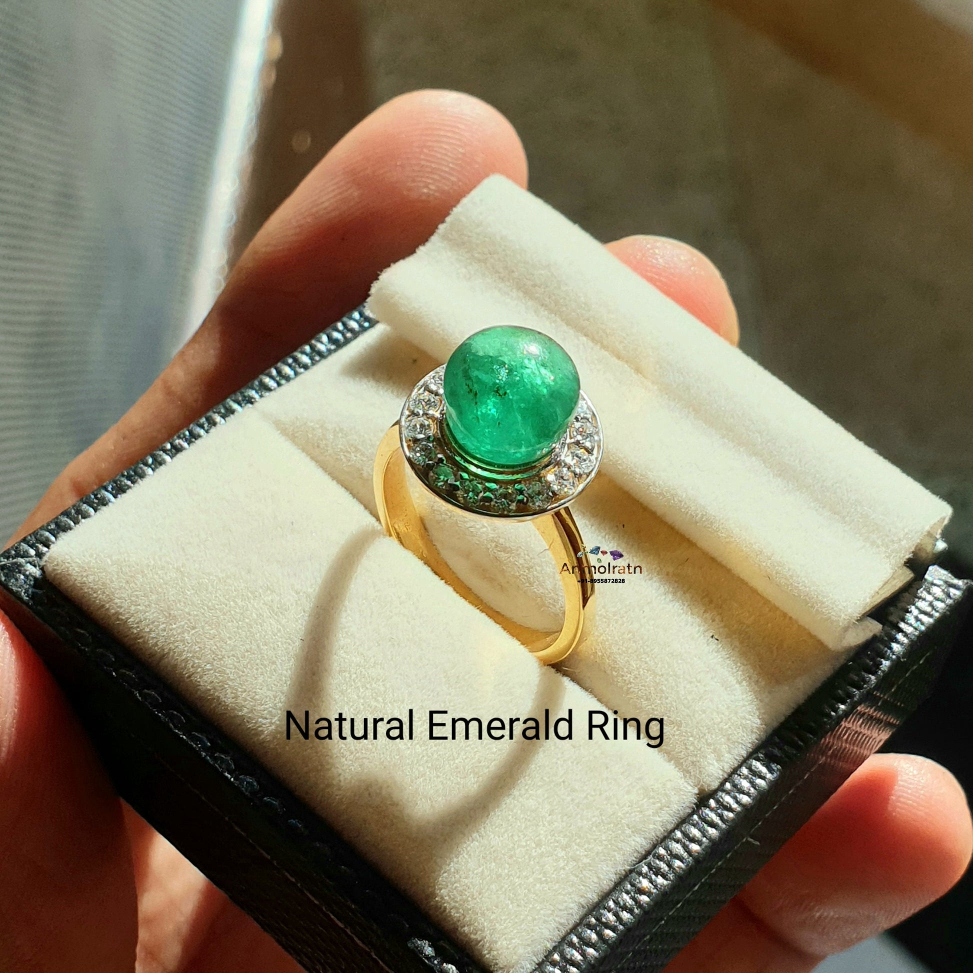 Vintage Emerald Ring For Women, Natural Emerald Cabochon Ring, Antique Emerald Halo Dainty Ring, Rich Green Emerald Gemstone Ring Gift Women