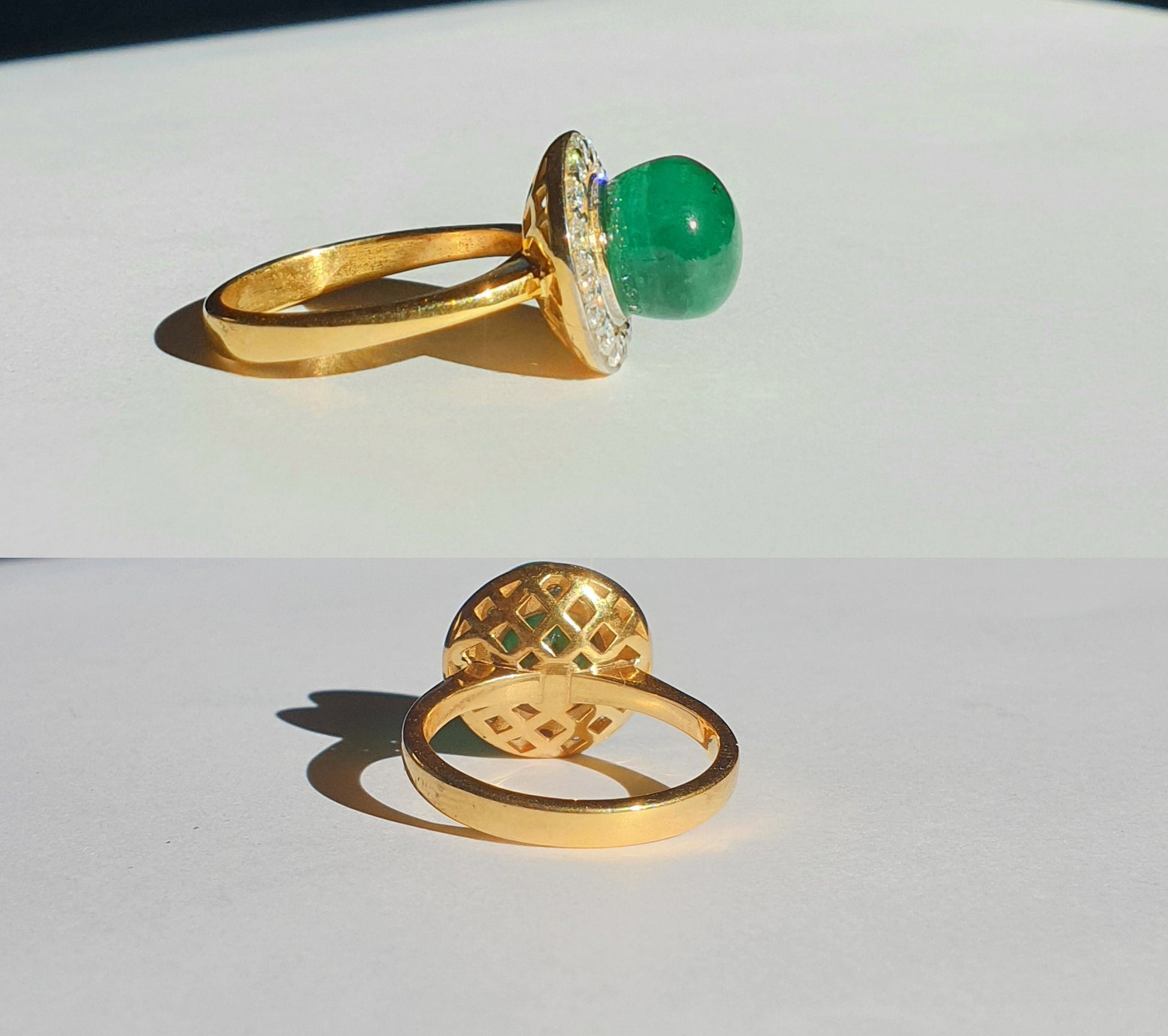 Vintage Emerald Ring For Women, Natural Emerald Cabochon Ring, Antique Emerald Halo Dainty Ring, Rich Green Emerald Gemstone Ring Gift Women