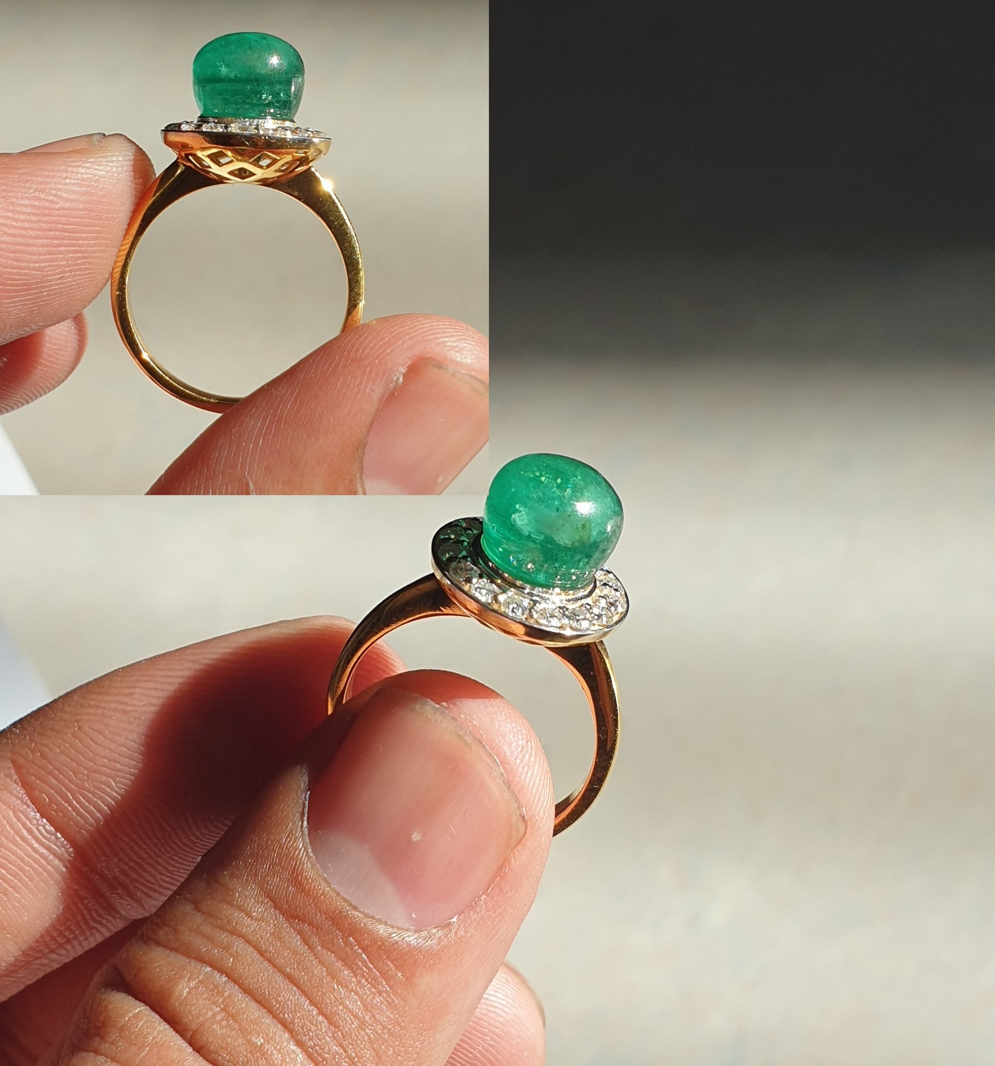Vintage Emerald Ring For Women, Natural Emerald Cabochon Ring, Antique Emerald Halo Dainty Ring, Rich Green Emerald Gemstone Ring Gift Women