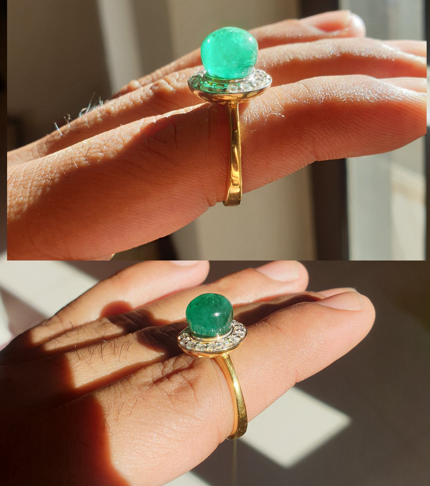 Vintage Emerald Ring For Women, Natural Emerald Cabochon Ring, Antique Emerald Halo Dainty Ring, Rich Green Emerald Gemstone Ring Gift Women