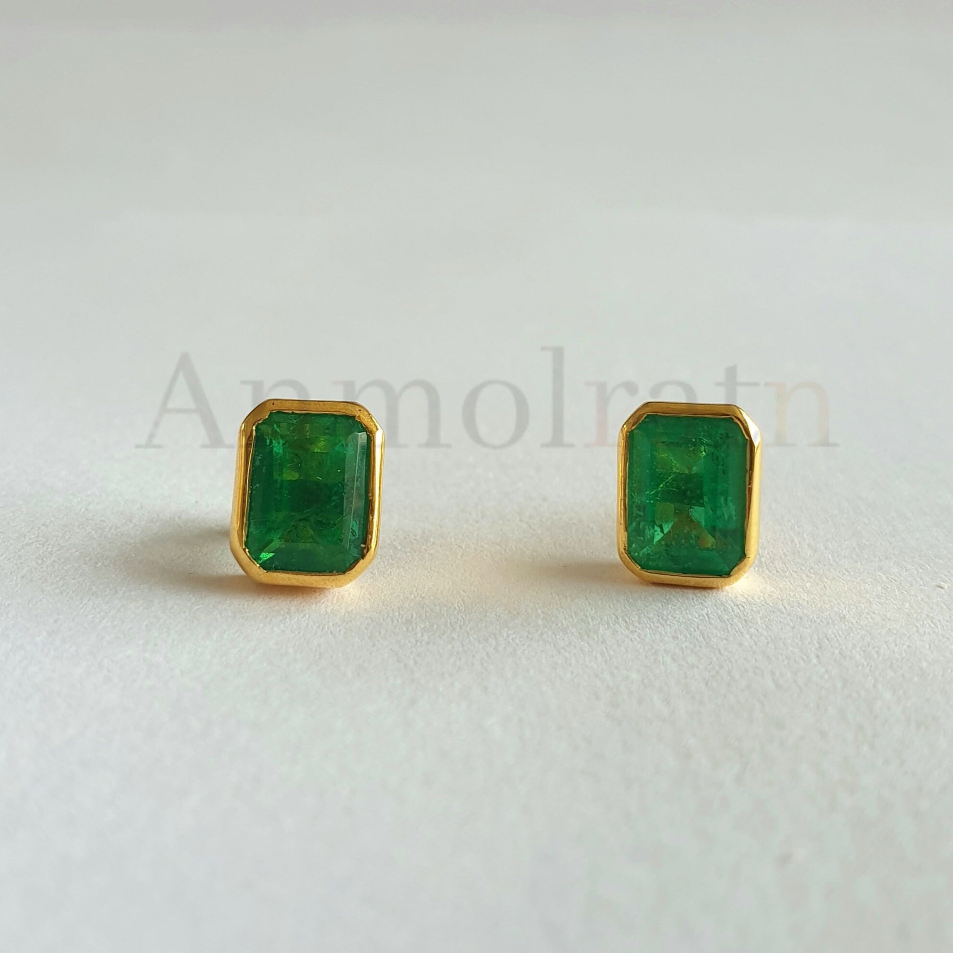 Emerald Stud Earring For Women, Octagon Emerald Studs For Men, 14k Gold Emerald Stud Earring Bezel Set Daily Wear Tiny Green Emerald Earring